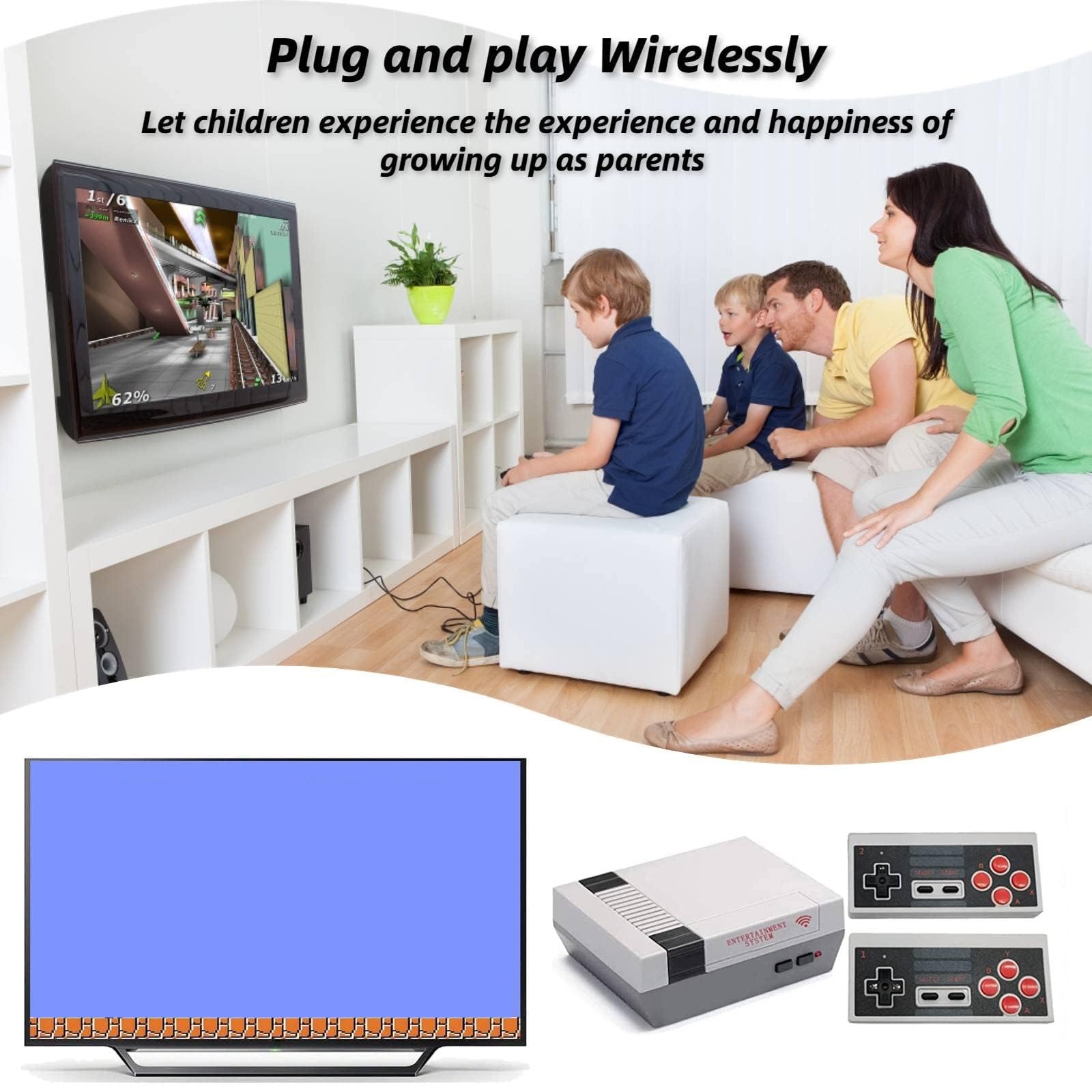 Retro Game Console with 620 Classic Games - Wireless Controllers, AV Output, Plug & Play - Perfect Gift for Kids & Adults - Ideal for Family Game Nights & Retro Gaming Parties (White)