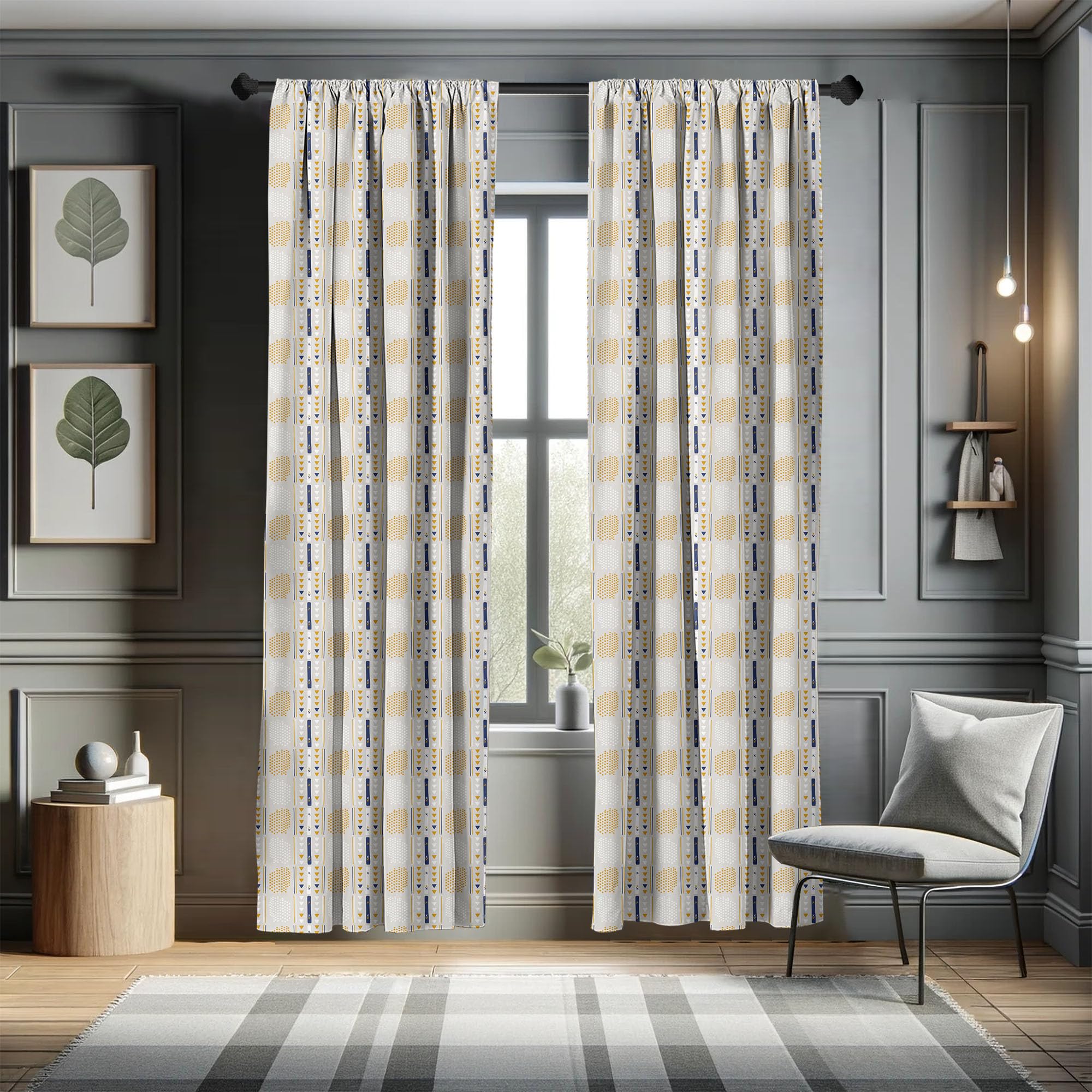 Ambesonne Yellow White Curtains, Abstract Geometric Window Panels 28x84