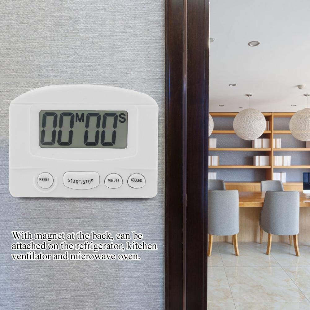 Fdit Portable Digital Kitchen Timer - Large LCD Display Countdown Clock with Bracket & Magnet (White) | Perfect for Cooking, Baking, Lab Experiments & Classroom Activities