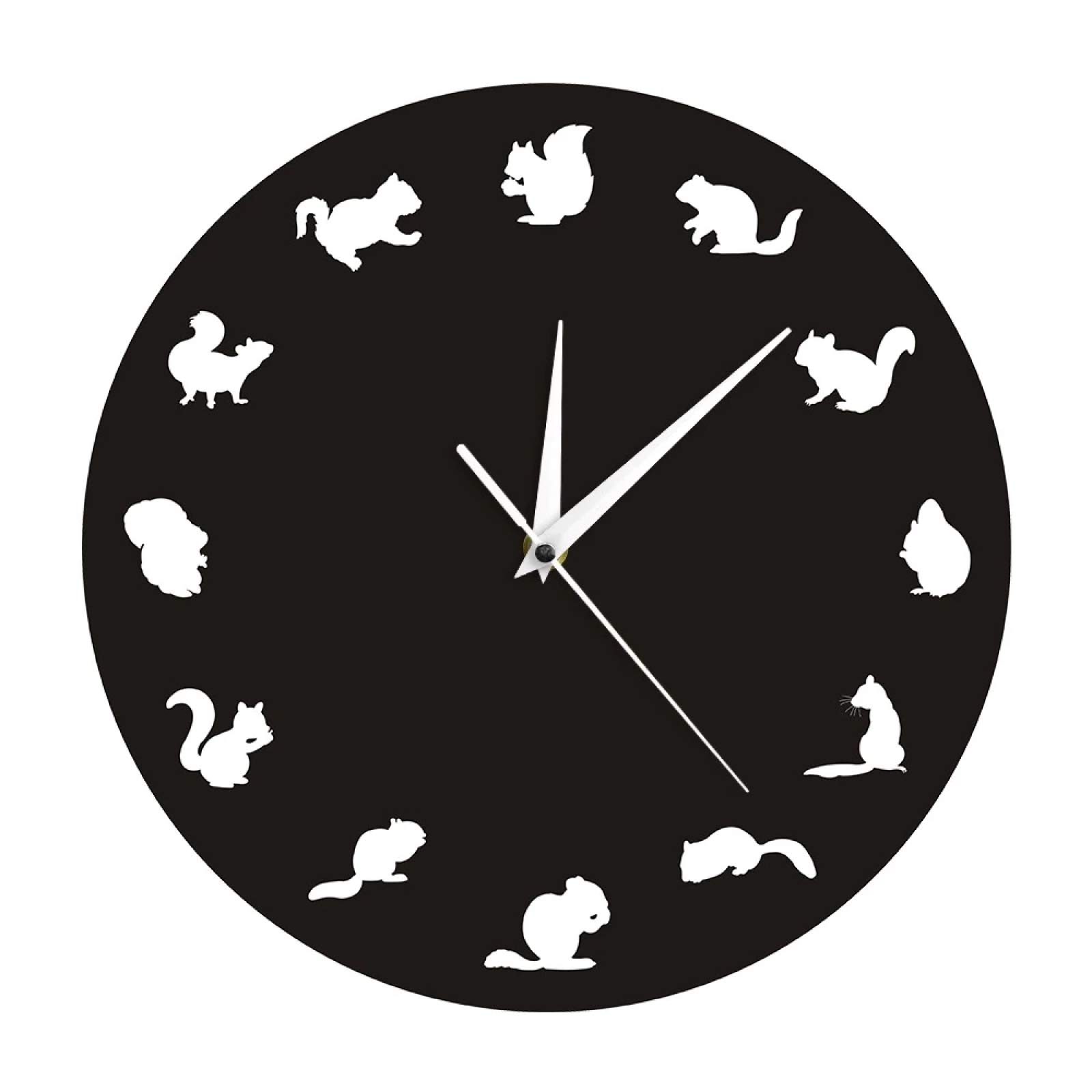 Woodland Animals Wall Clock - Modern Squirrel Wall Decor for Nursery, Kids Room, Living Room, Bedroom & Office - Perfect Baby Gift & Home Decoration for Kitchen, Dorm, Classroom (12 Inch Silent Non-Ticking)