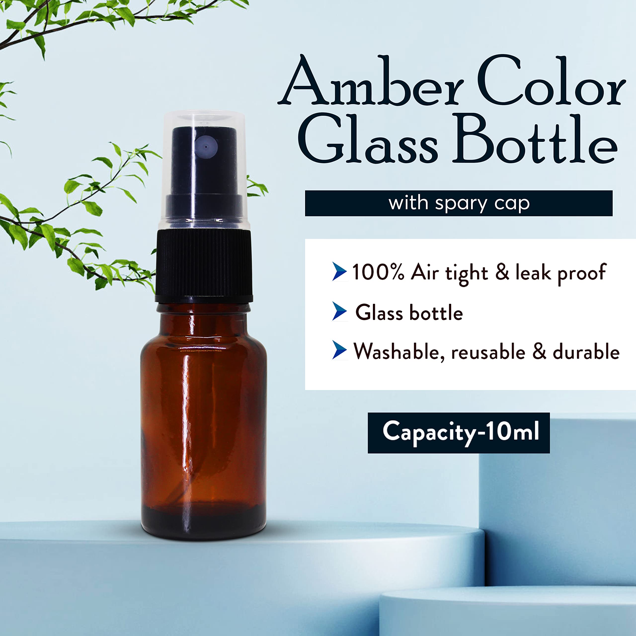 NSB Herbals 10ml Refillable Amber Glass Fine Mist Spray Bottles with Leak-Proof Pump - Perfect for DIY Perfume, Essential Oils, Aromatherapy Blends, Facial Mists & Beauty Products (3-Pack) - Ideal for Travel, Home Spa & Skincare Routine