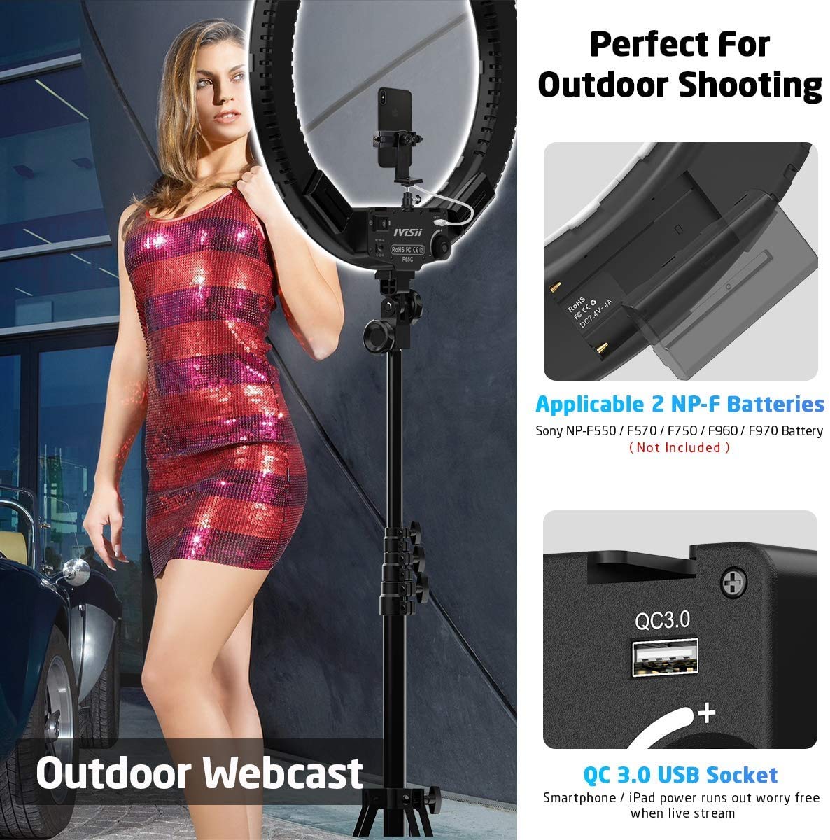 19 Inch Ring Light with Stand & Phone Holder - 60W Bi-Color LED for Live Streaming, Makeup, YouTube Videos, TikTok, Zoom & Photography - Perfect for Content Creators, Beauty Vloggers & Home Studio Setup (Black)