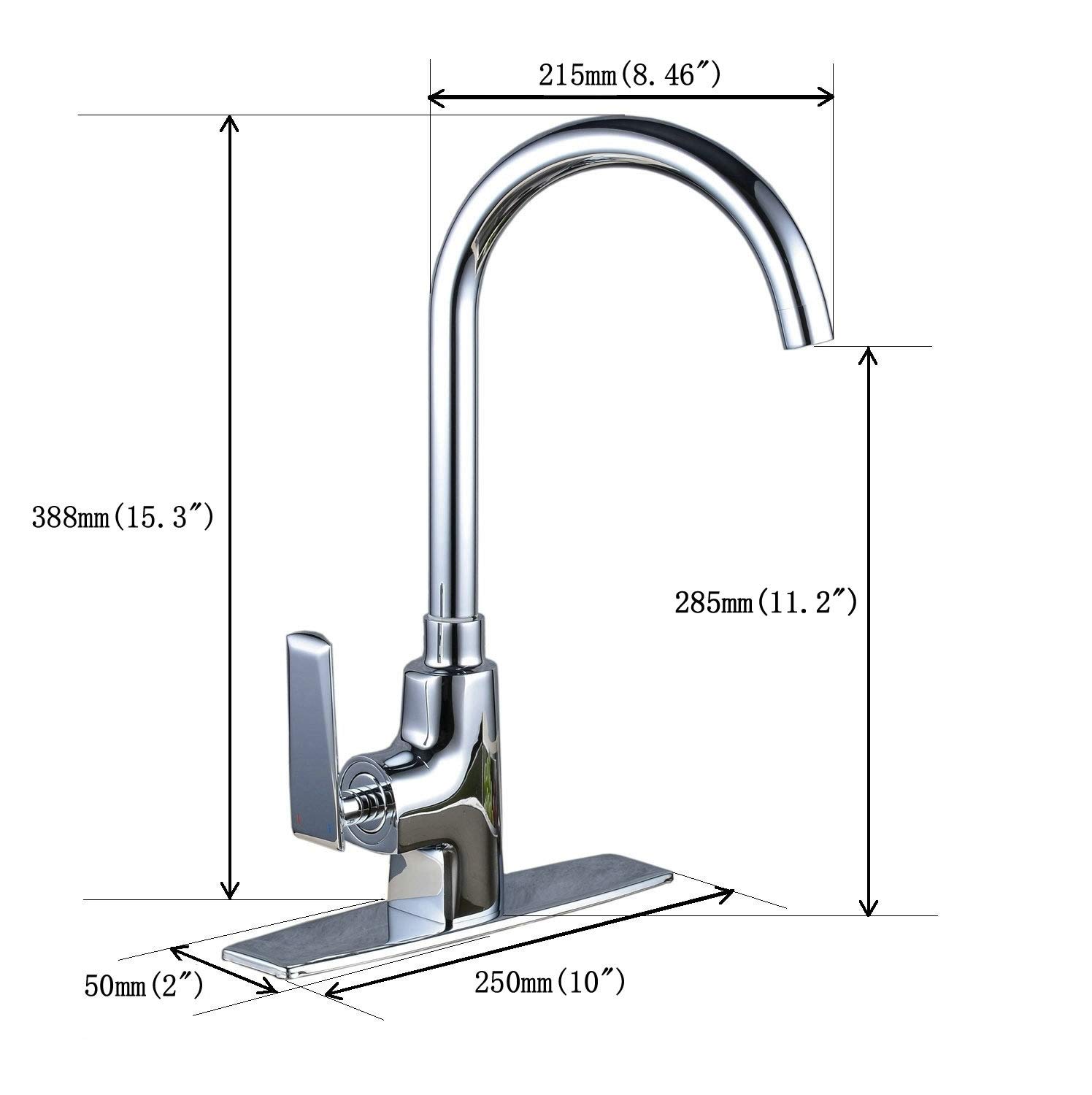 Leekayer Single Handle High Arc Chrome Kitchen Sink Faucet - Left Square 1 Hole Commercial Deck Mount Tap for Restaurant & Home Kitchen Use