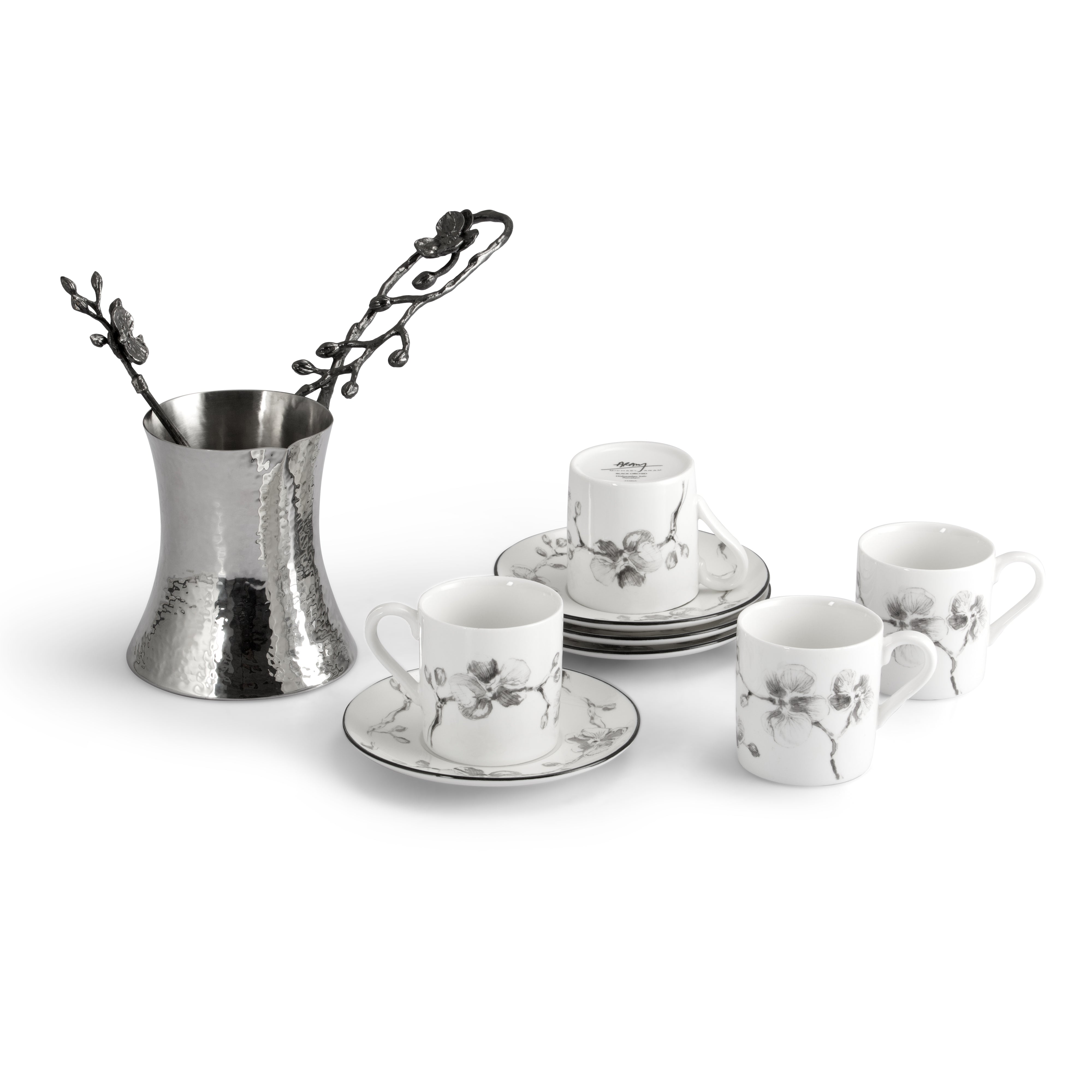 Black Orchid Demitasse Espresso Cups - Elegant Porcelain Coffee Set for Espresso, Cappuccino & Tea - Perfect for Home, Cafe & Restaurant Use