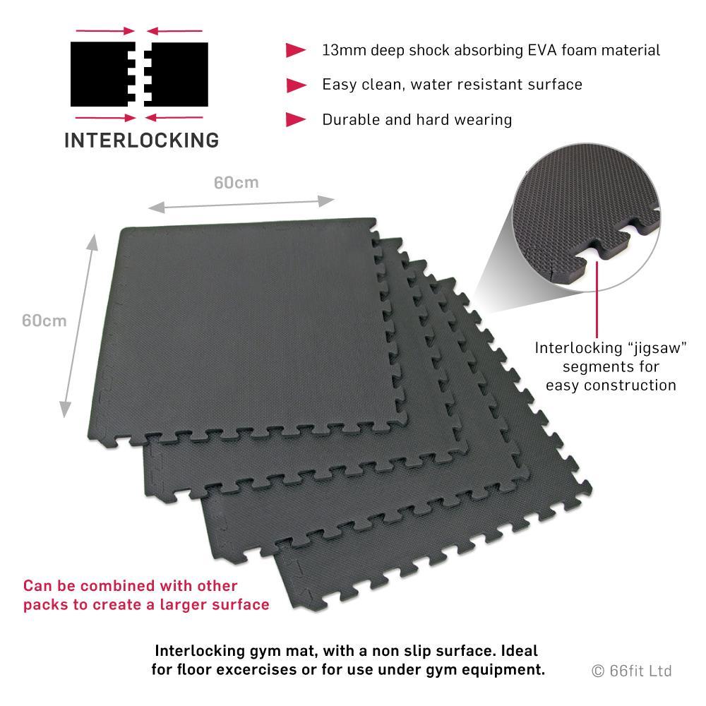 66Fit Interlocking Jigsaw Floor Gym Mat - Non-Slip Exercise Mats for Home Gym, Yoga, Playroom & Kids Play Area - Durable Foam Tiles for Workout & Fitness Training