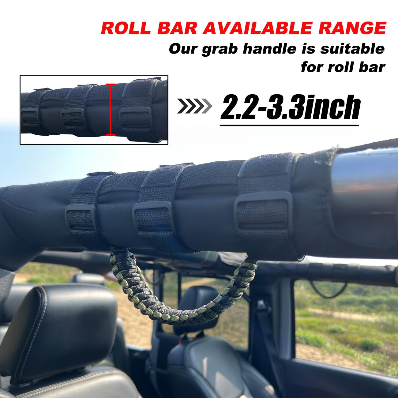 Army Green Jeep Grab Handles - Heavy Duty Paracord Roll Bar Handles for Wrangler TJ YJ JK JL & Gladiator JT (1987-2023 Models) - Perfect for Off-Roading, Camping & Jeep Accessories