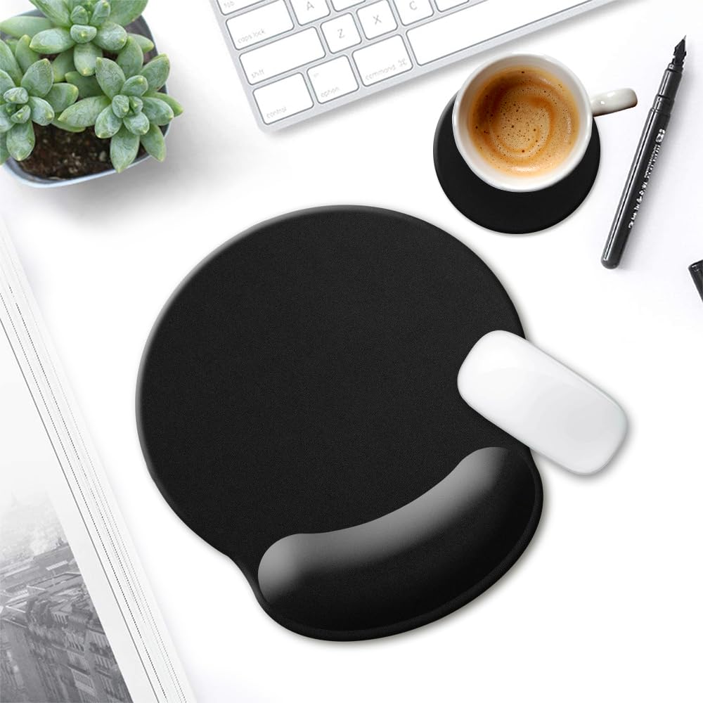 Ergonomic Mouse Pad with Wrist Support - Gel Cushion Comfort for Pain Relief, Non-Slip Rubber Base, 9x10 Inch Black Computer Mouse Pad for Laptop & PC - Perfect for Office Work, Gaming & Long Computer Sessions