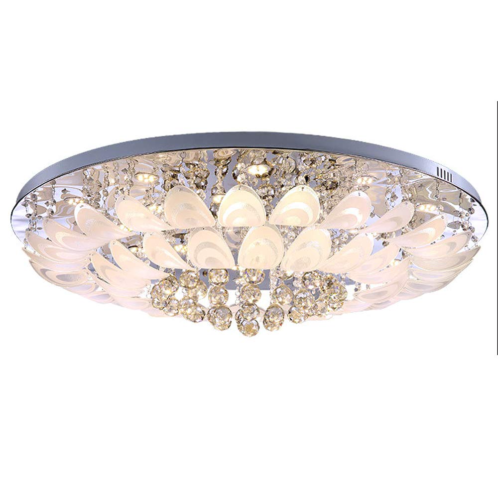 Luxury Crystal Chandelier - Modern Flush Mount LED Pendant Light Fixture with 7-Color Dimmable Remote Control, Feather Design Ceiling Lamp for Living Room, Bedroom, Dining Room (23.6 Inch, Crystal) - Perfect for Home Decor, Wedding Venues & Luxury Interior Lighting