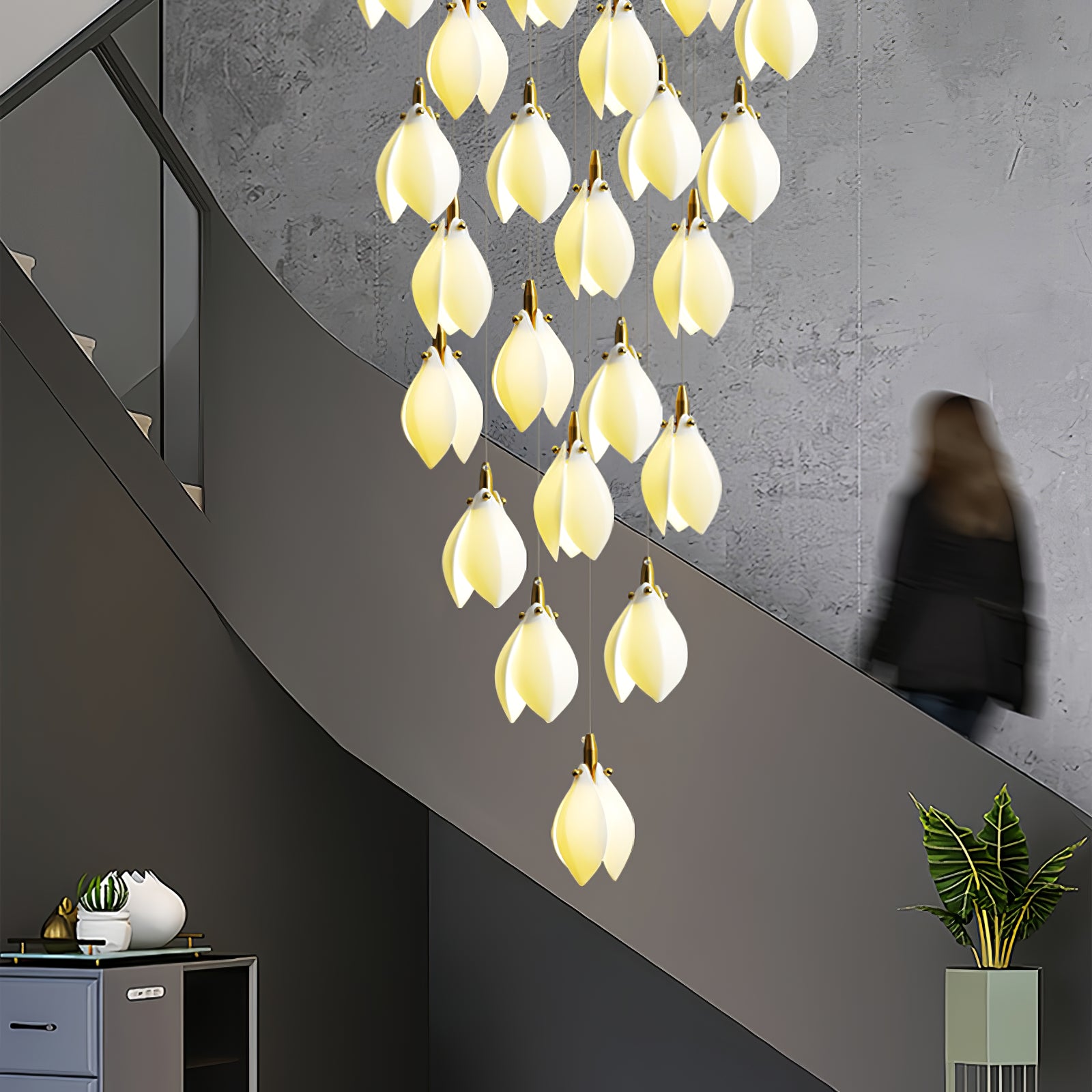 Astralis Bloom Stairs Chandelier - Modern Crystal Ceiling Light Fixture for Living Room, Dining Room, Bedroom & Staircase Decor