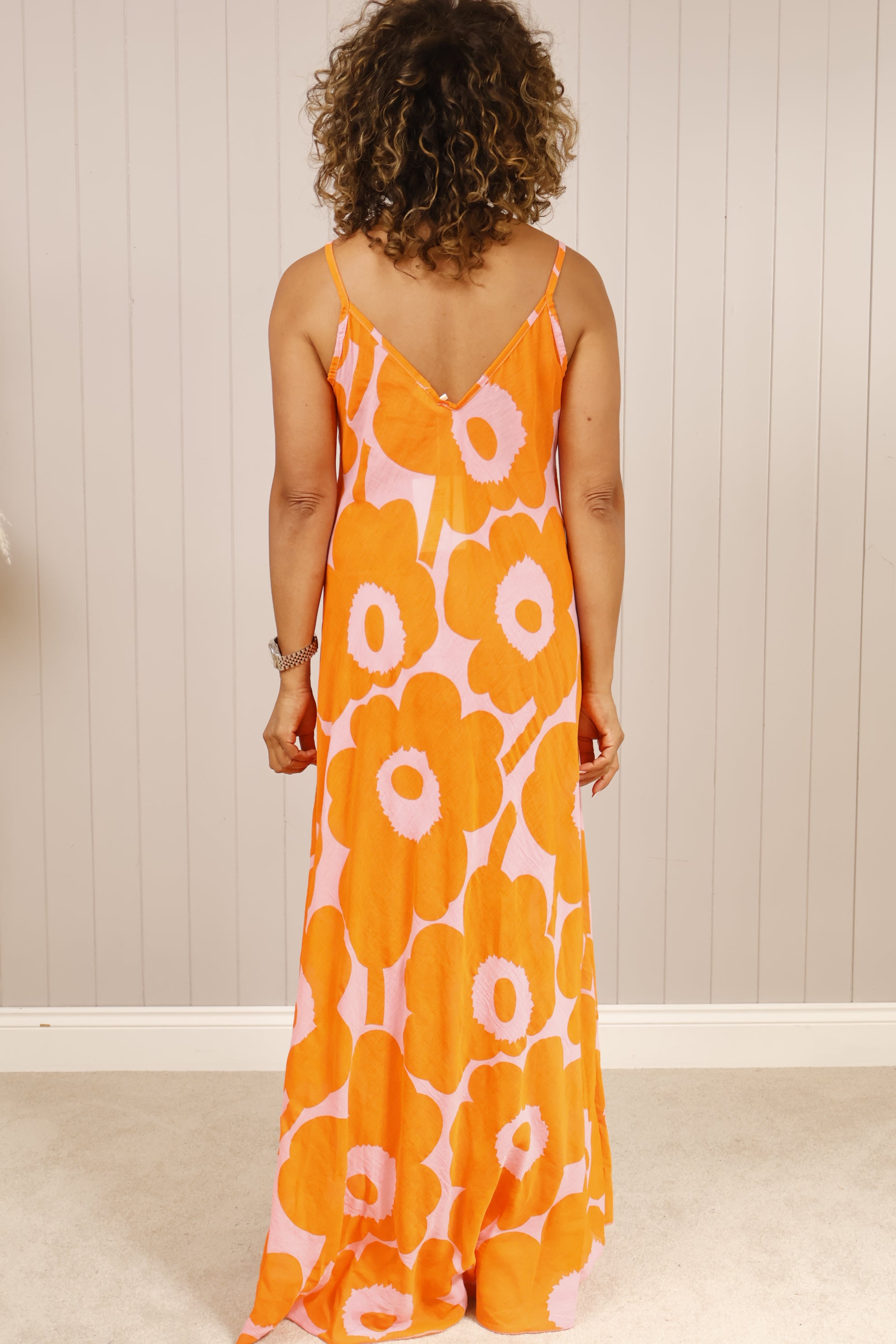 Claire Printed Maxi Dress in Orange - Flowy Summer Beach Dress for Women, Perfect for Vacations, Parties & Casual Outings