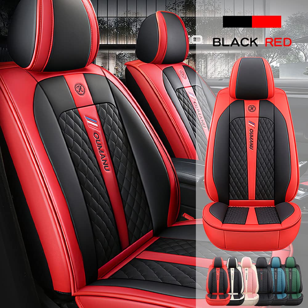 Ford Ranger 1989-2022 Waterproof Faux Leather Car Seat Covers - 2 Seat Set for Front Row (Black & Red) | Durable Protection for Trucks & Off-Road Adventures