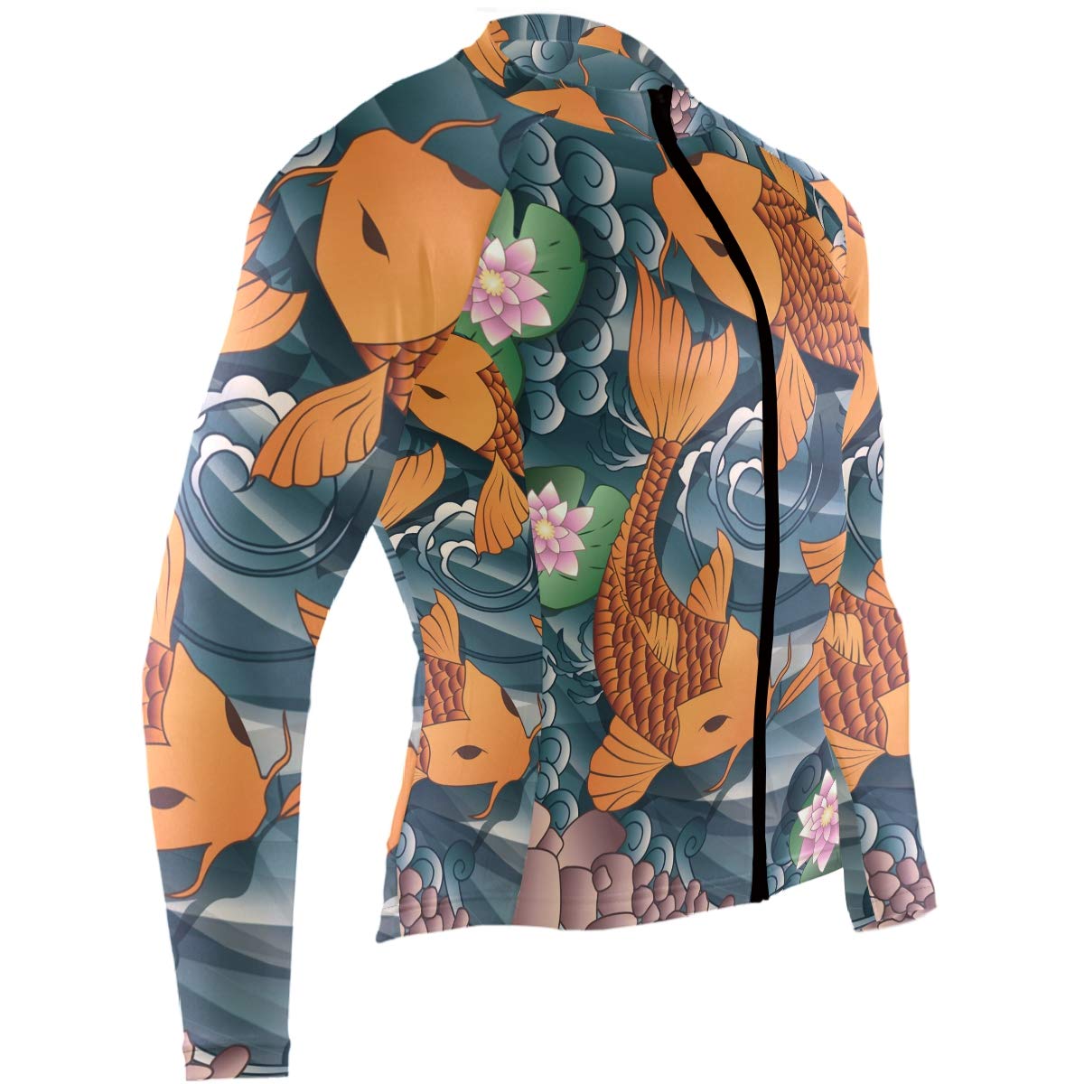 Japanese Koi Fish Print Men's Cycling Jersey - Long Sleeve Bike Jacket for Road & Mountain Biking - Breathable & Moisture-Wicking Performance Shirt for Cycling Enthusiasts - Perfect for Commuting, Training & Outdoor Sports