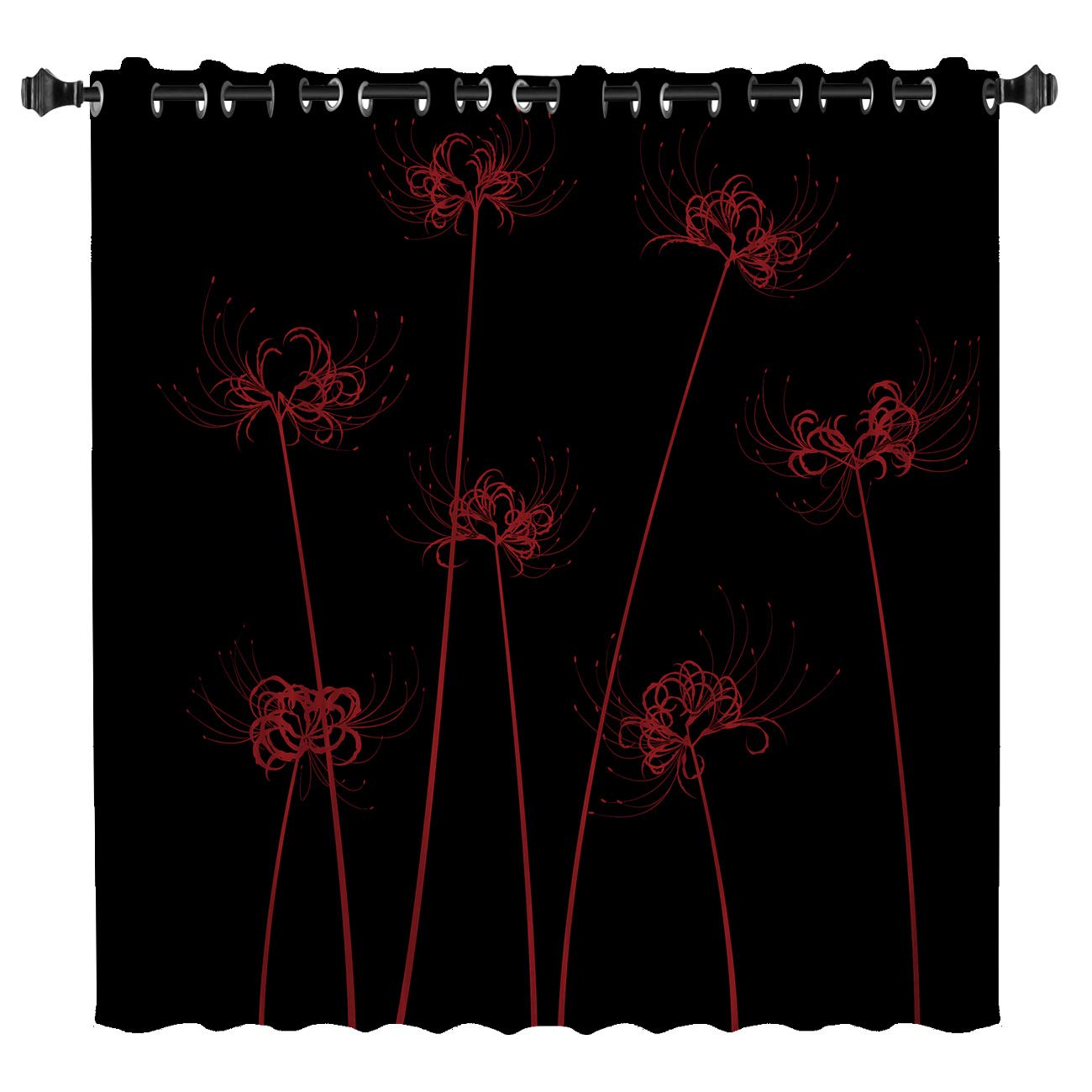 BedSweet Blackout Room Darkening Curtains 52x24 Inches - Red Lycoris Radiata Thermal Insulated Window Drapes for Kitchen & Bedroom - Perfect for Light Blocking, Privacy & Temperature Control