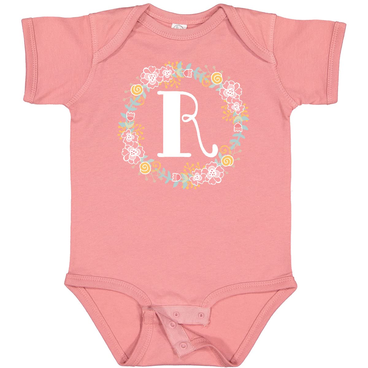 Inktastic Monogram Letter R Rose Floral Wreath Baby Bodysuit - Cute Personalized Outfit for Newborns, Infants & Baby Showers - Perfect for Photoshoots, Birth Announcements & Special Occasions