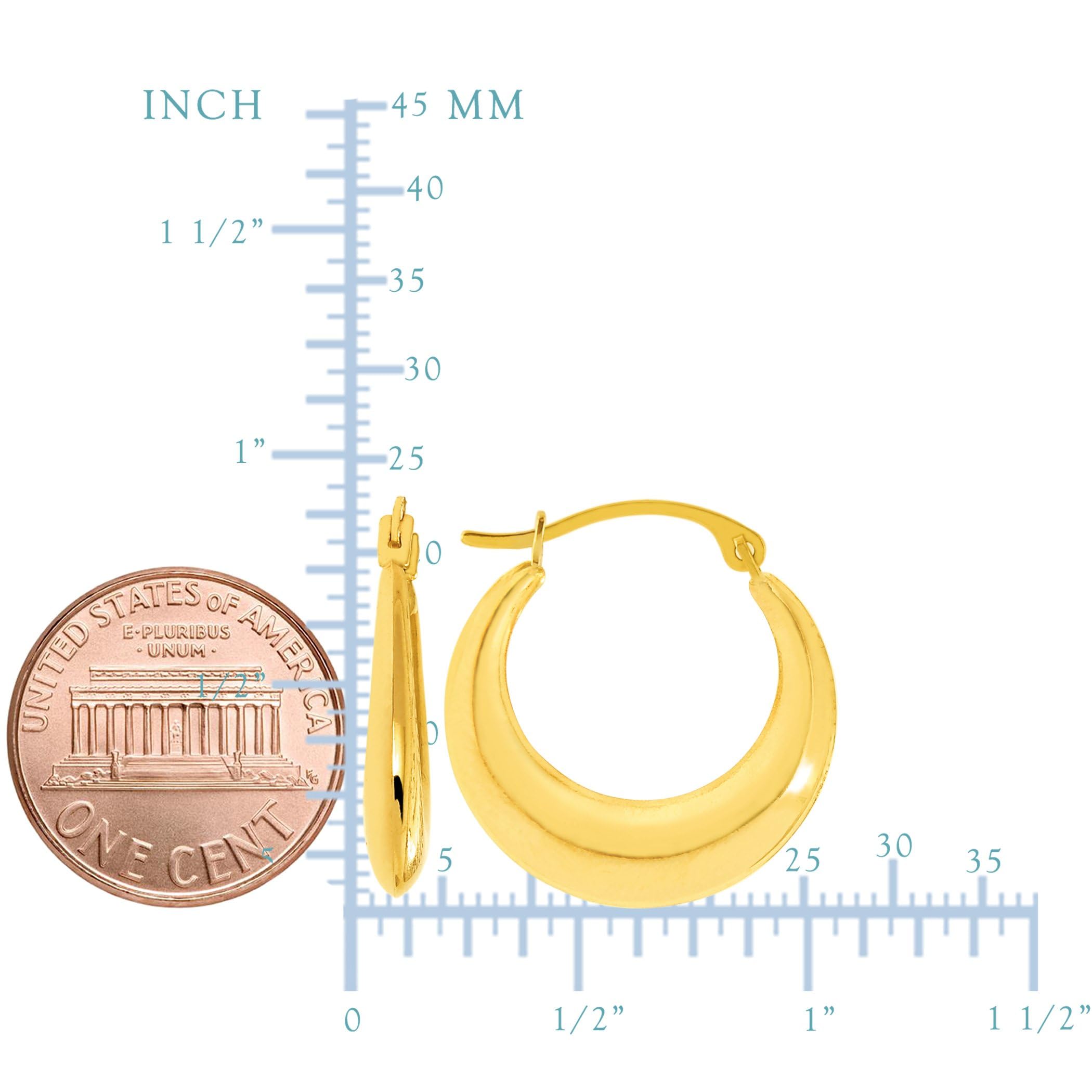 14K Yellow Gold Half Moon Hoop Earrings - 15mm Dainty Gold Hoops for Women, Elegant Everyday Jewelry for Parties & Date Nights