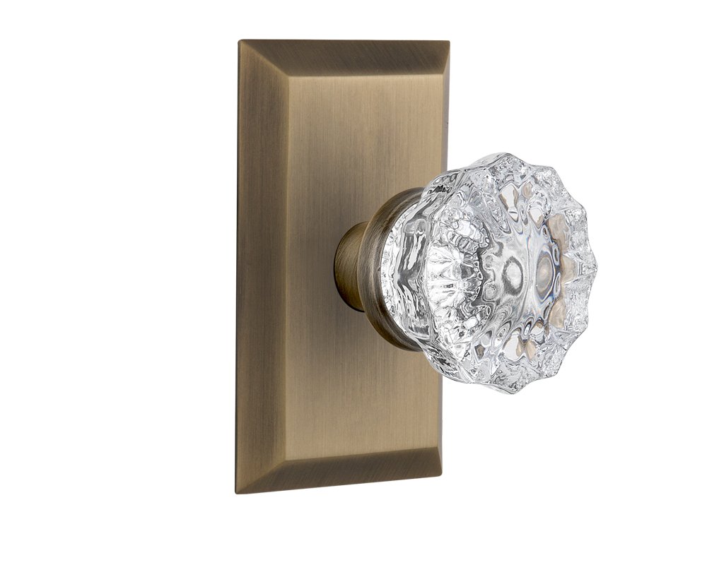 Vintage Crystal Glass Knob Studio Plate - Single Dummy Door Plate in Antique Brass Finish | Perfect for Bedroom, Bathroom & Closet Doors