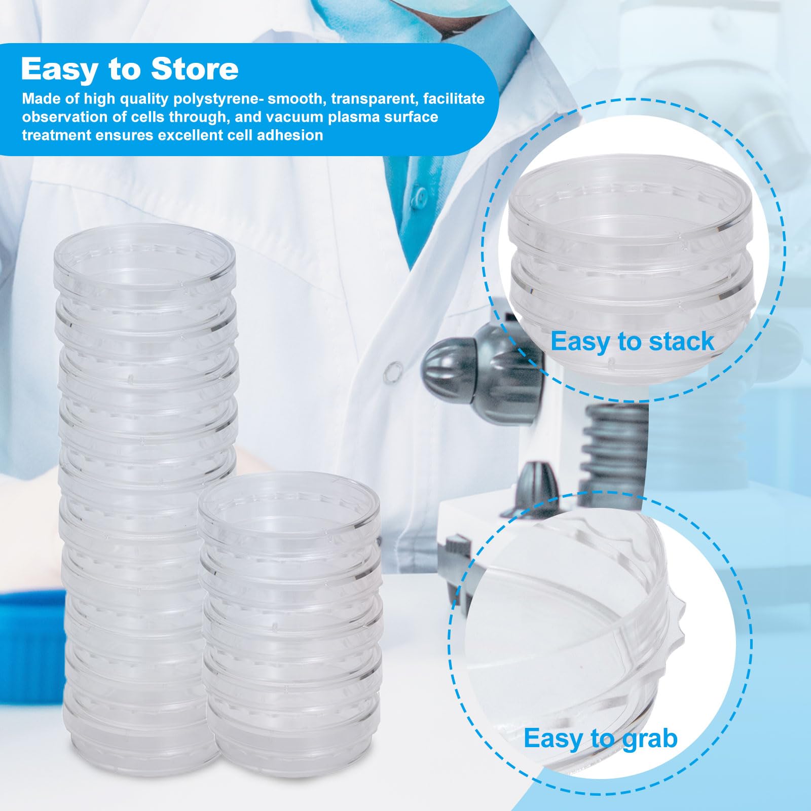 Sterile 35x10mm Cell Culture Dishes - TC Treated, 3ml Working Volume, Stackable for Tissue Culture (Pack of 10) - Ideal for Lab Research, Cell Growth & Microbiology Studies