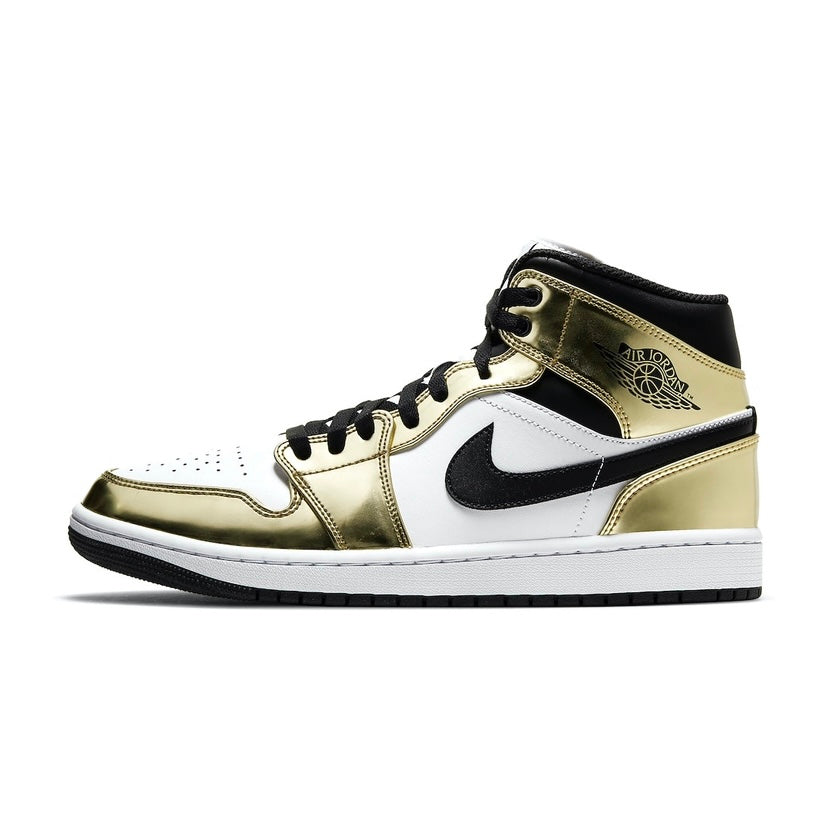 Air Jordan 1 Mid Sneakers - White Metallic Gold Black Basketball Shoes for Men | Perfect for Streetwear, Casual Outfits & Sports Performance