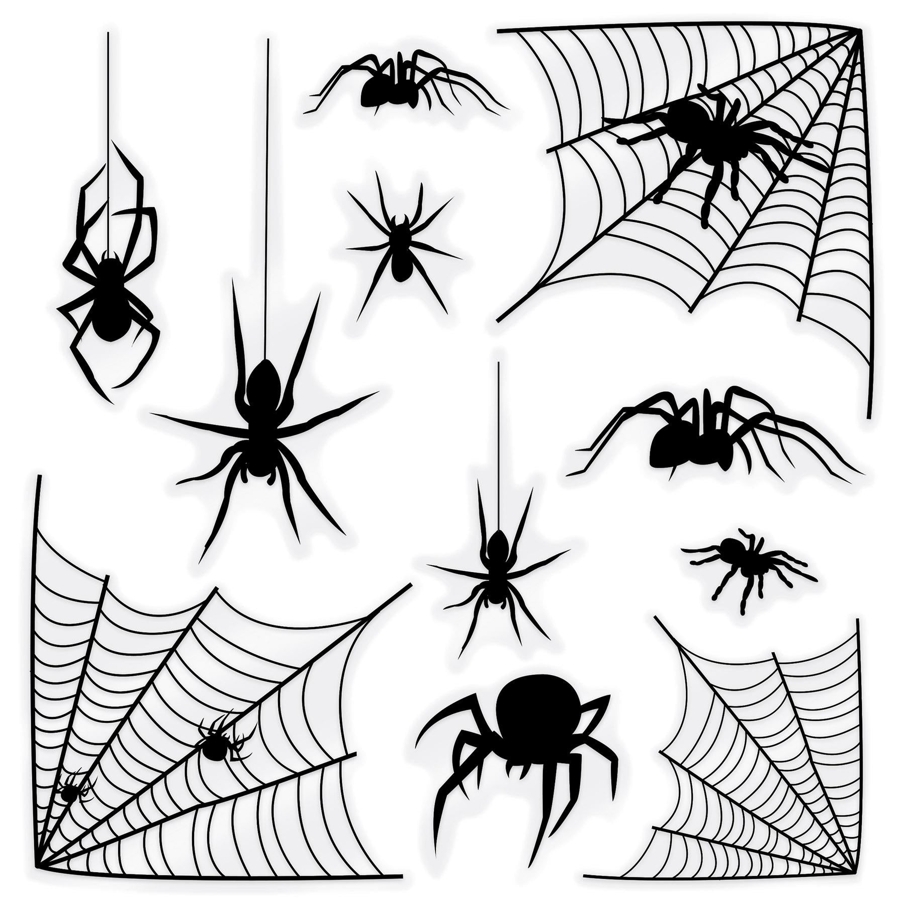 12 Pack Halloween Spider & Spider Web Silhouette Window Clings - Scary Decorations for Windows, Doors, Walls - Perfect for Halloween Party, Haunted House, and Home Decor