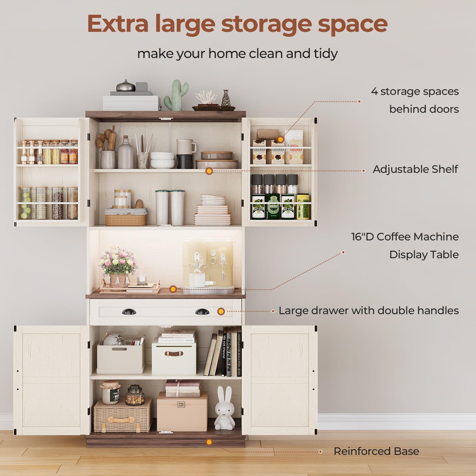 Farmhouse Style Kitchen Pantry Cabinet with Work Table - 72.6