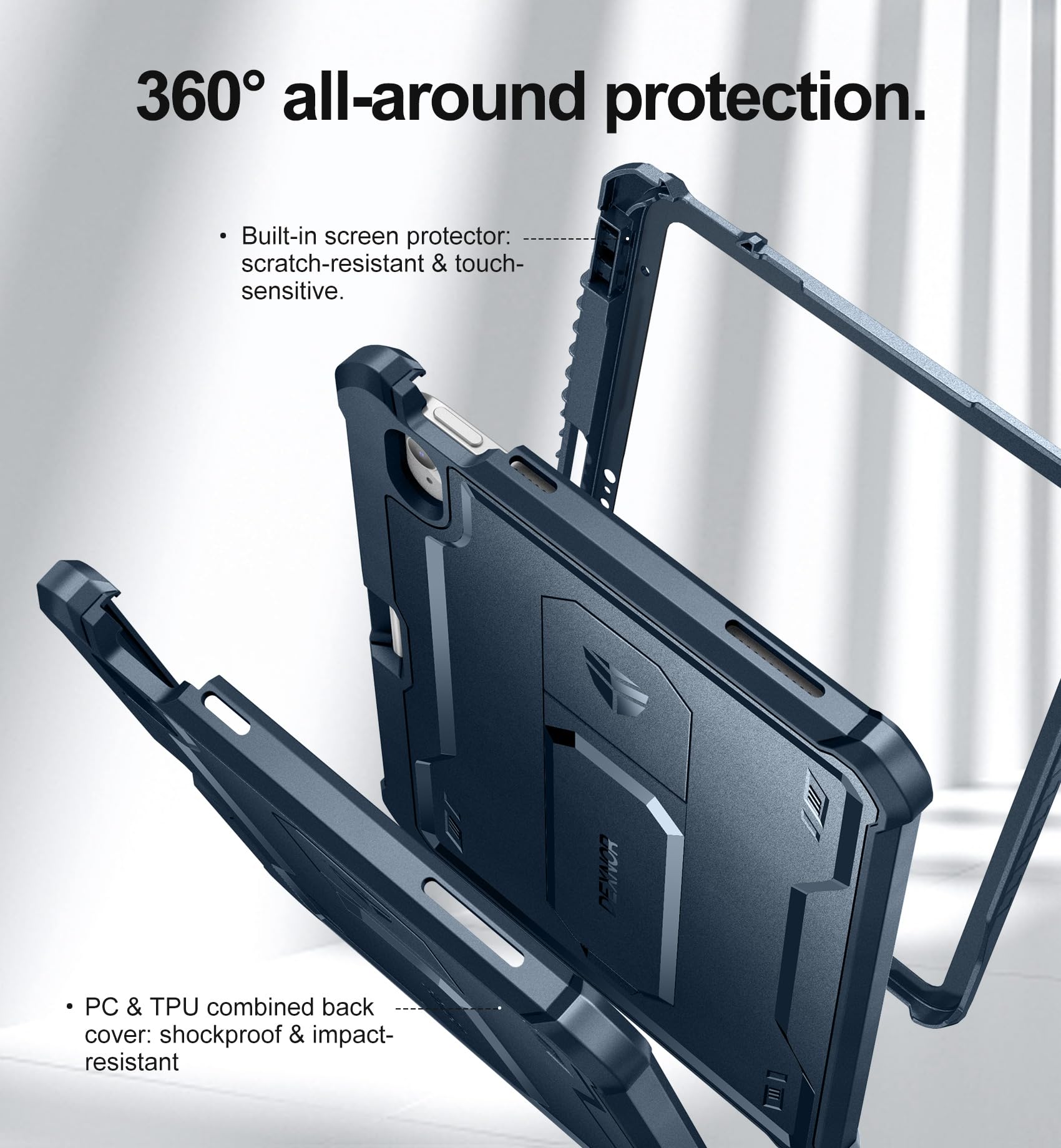 Durable Shockproof iPad 10th Generation Case (2022) for 10.9 Inch iPad - Heavy Duty Full Body Protection with Built-in Screen Protector, Pencil Holder & Adjustable Kickstand | Perfect for Work, School & Travel - Blue