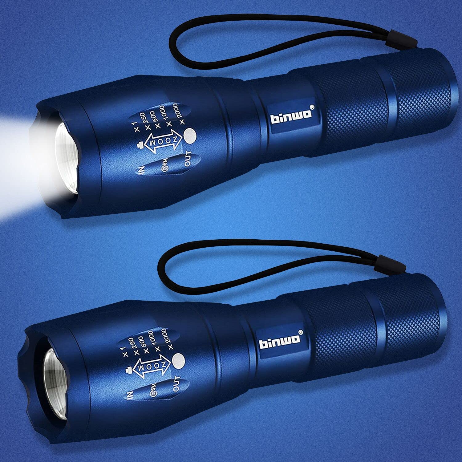 BINWO 2000 Lumens Tactical Flashlight (2-Pack) - Ultra Bright LED Handheld Flashlight, Waterproof & Compact for Camping, Hiking, Emergency, Outdoor Adventures - 5 Light Modes