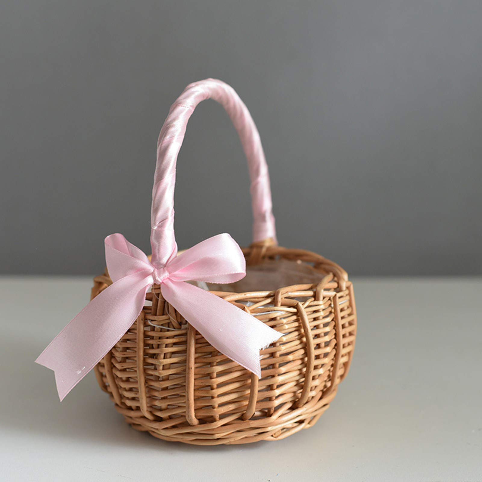 White Woven Wicker Flower Basket - Handheld Wedding Flower Girl Basket, Decorative Storage Basket for Home & Picnic | Perfect for Weddings, Parties, and Outdoor Gatherings