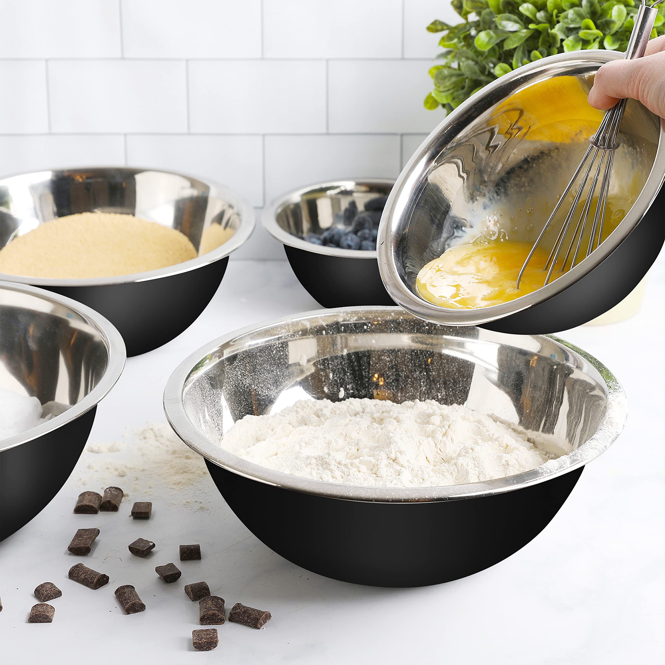 WHYSKO Stainless Steel Mixing Bowls Set - 3-Piece Heavy Duty Food Prep Bowls for Kitchen, Meal Prep & Refrigerator Storage | Eco-Friendly, Reusable & Durable (Black) | Perfect for Baking, Mixing Ingredients & Organizing Leftovers