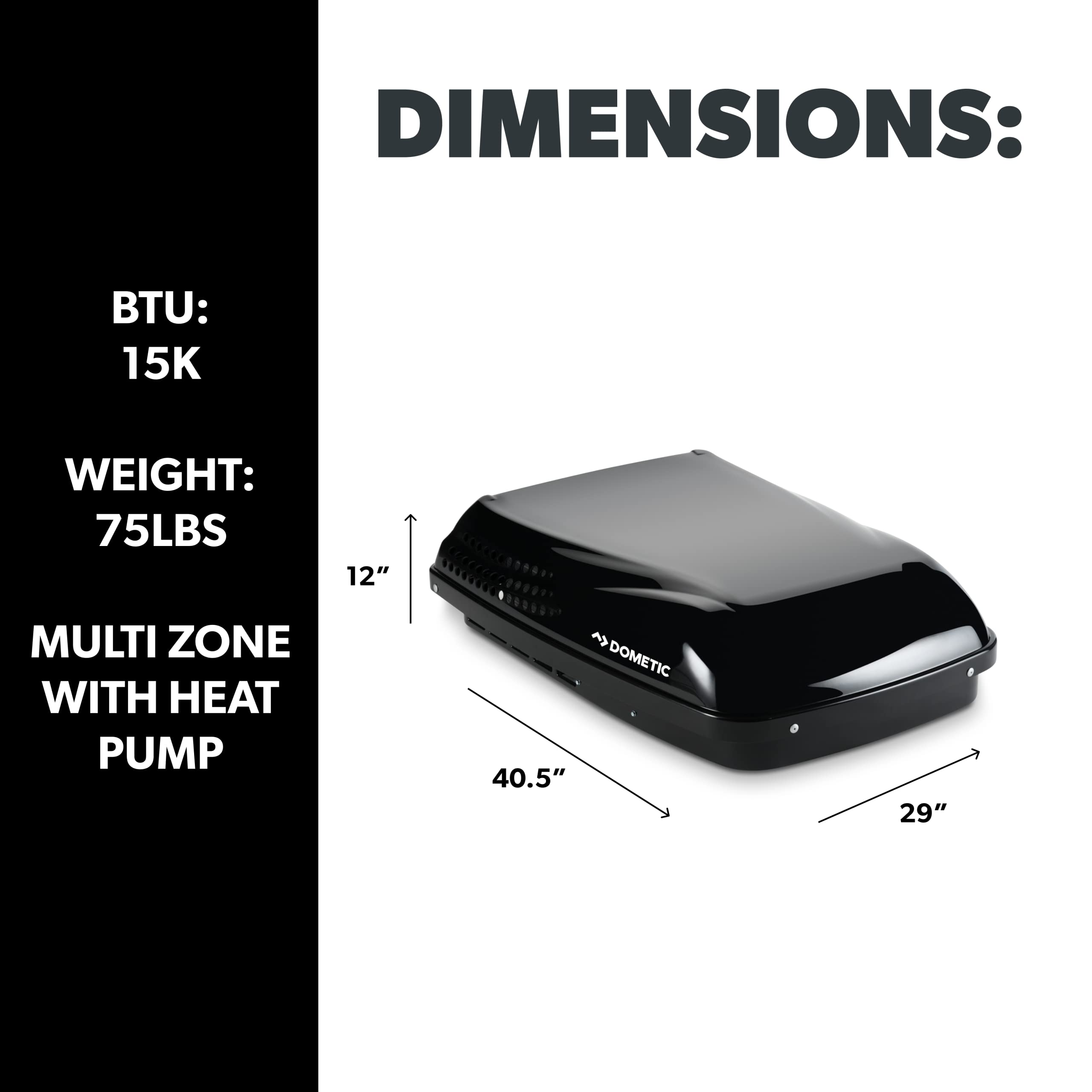 Dometic Penguin II Air Heat Pump 15 - 651816CXX1J0 - Black - Rooftop RV AC Unit for Camping & Travel Trailers