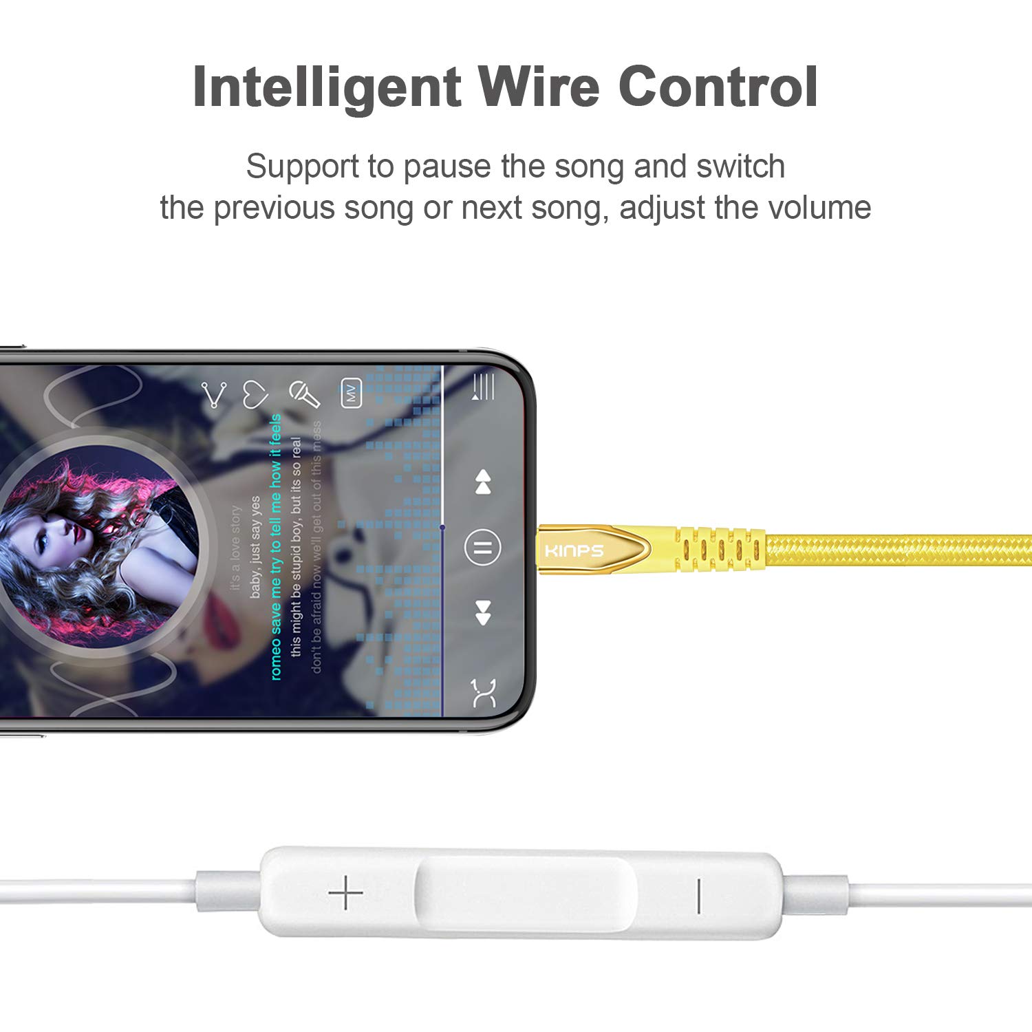 KINPS MFI Certified Lightning to 3.5mm Headphone Jack Adapter for iPhone 12/11 Pro Max/11 Pro/11/XS Max/XS/XR/X/8 Plus & iPad - Yellow | Audio Connector for Music, Gaming & Hands-Free Calls