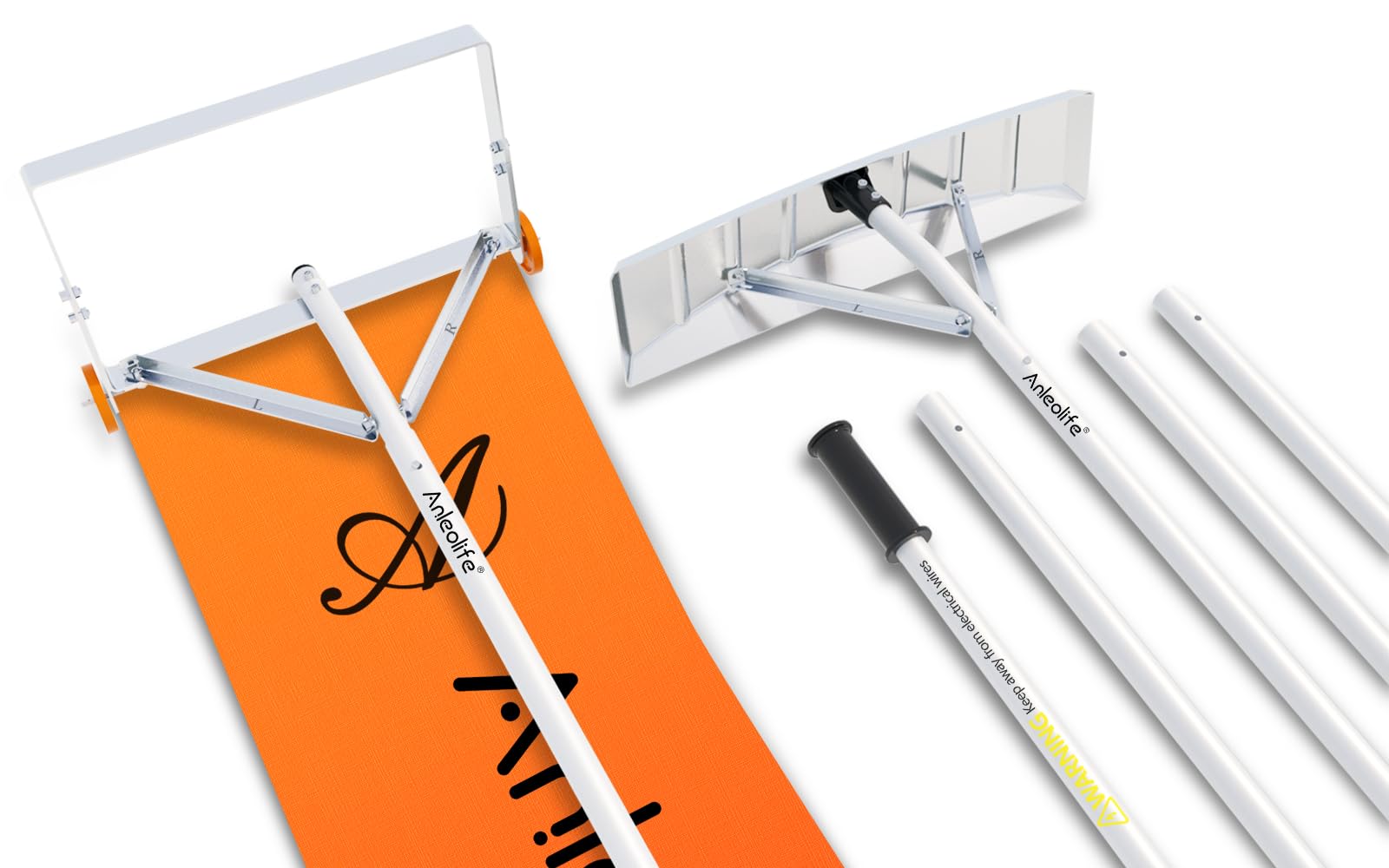 ANLEOLIFE ANS1000 2-in-1 Telescopic Roof Snow Rake & Heavy Duty Shovel Combo - Extendable Aluminum Snow Removal Tool for Asphalt Shingle, Tile, Metal & Solar Panel Roofs - Perfect for Winter Home Maintenance & Roof Protection