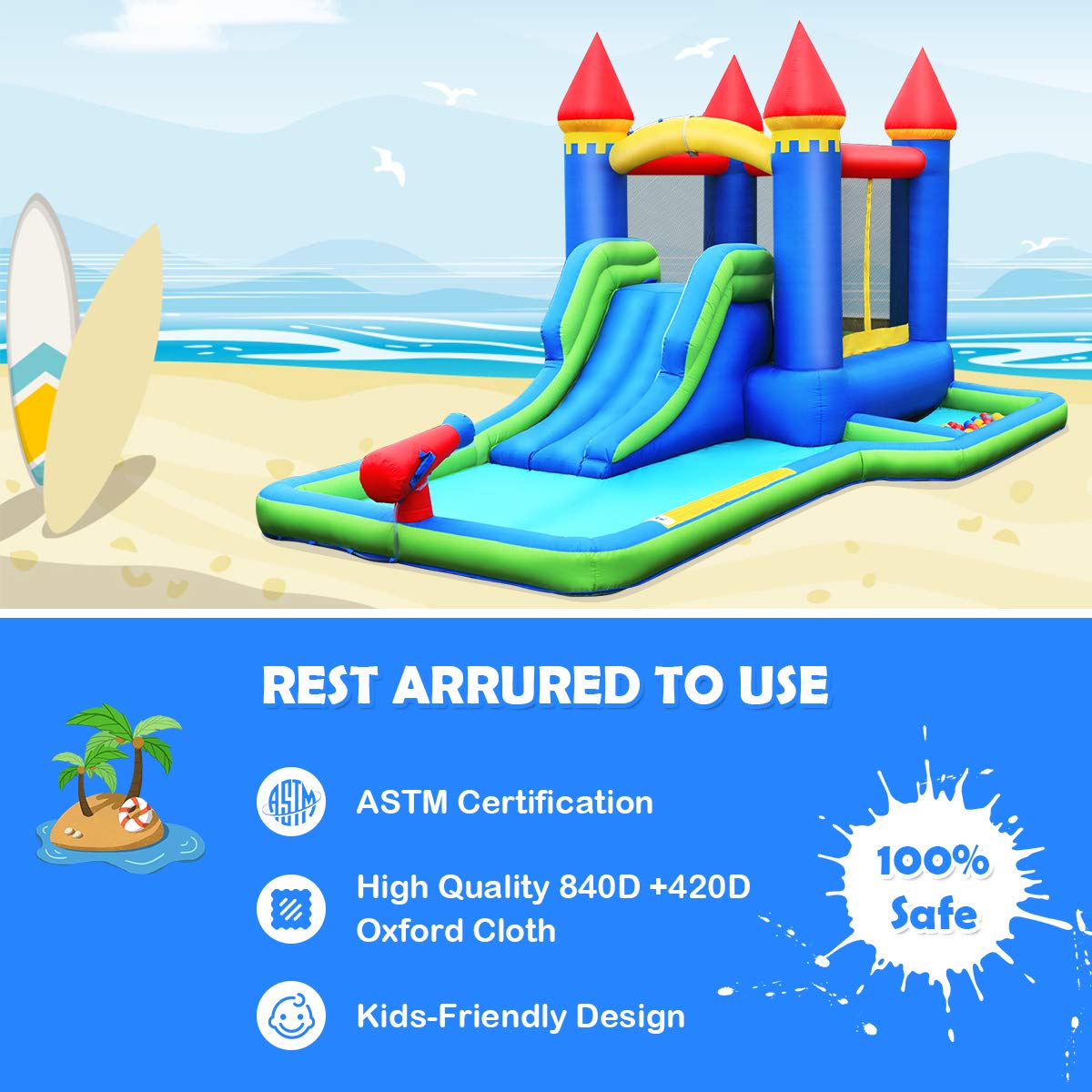 **BOUNTECH Inflatable Water Slide for Kids - Bounce House with Ball Pit, Splash Pool & Wet/Dry Play - Outdoor Backyard Party Fun for Boys & Girls - Perfect for Birthday Gifts, Summer Play & Family Gatherings**