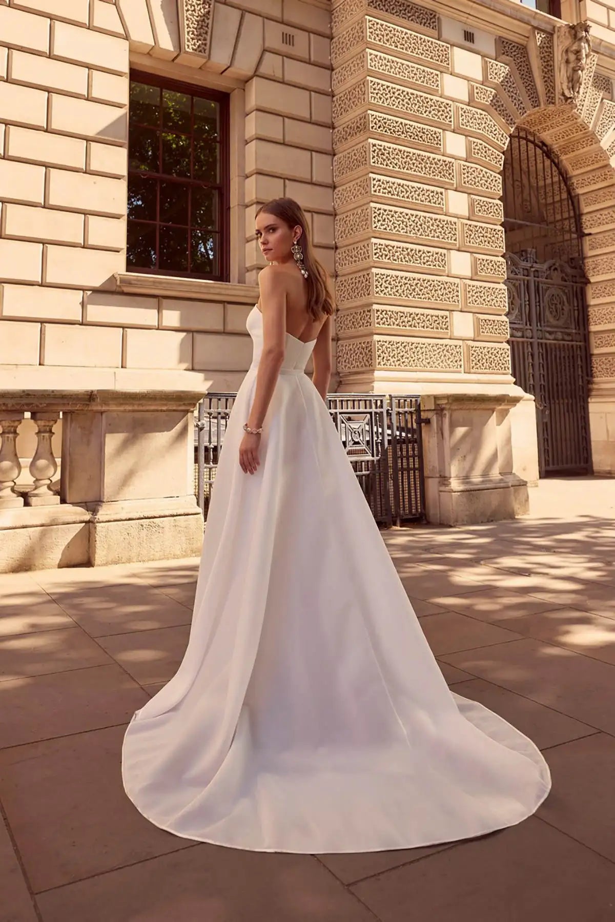 Modern Wedding Dress Jumpsuit - Sweetheart Neckline Strapless Sleeveless Bridal Pant Suit with Detachable Sweep Train | Custom Sizing | Perfect for Beach Weddings, Elopements & Reception Outfit Changes