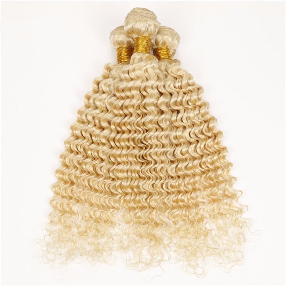 Brazilian Blonde Virgin Hair Deep Wave 3 Bundles #613 Platinum Blonde Human Hair Weave Extensions (22