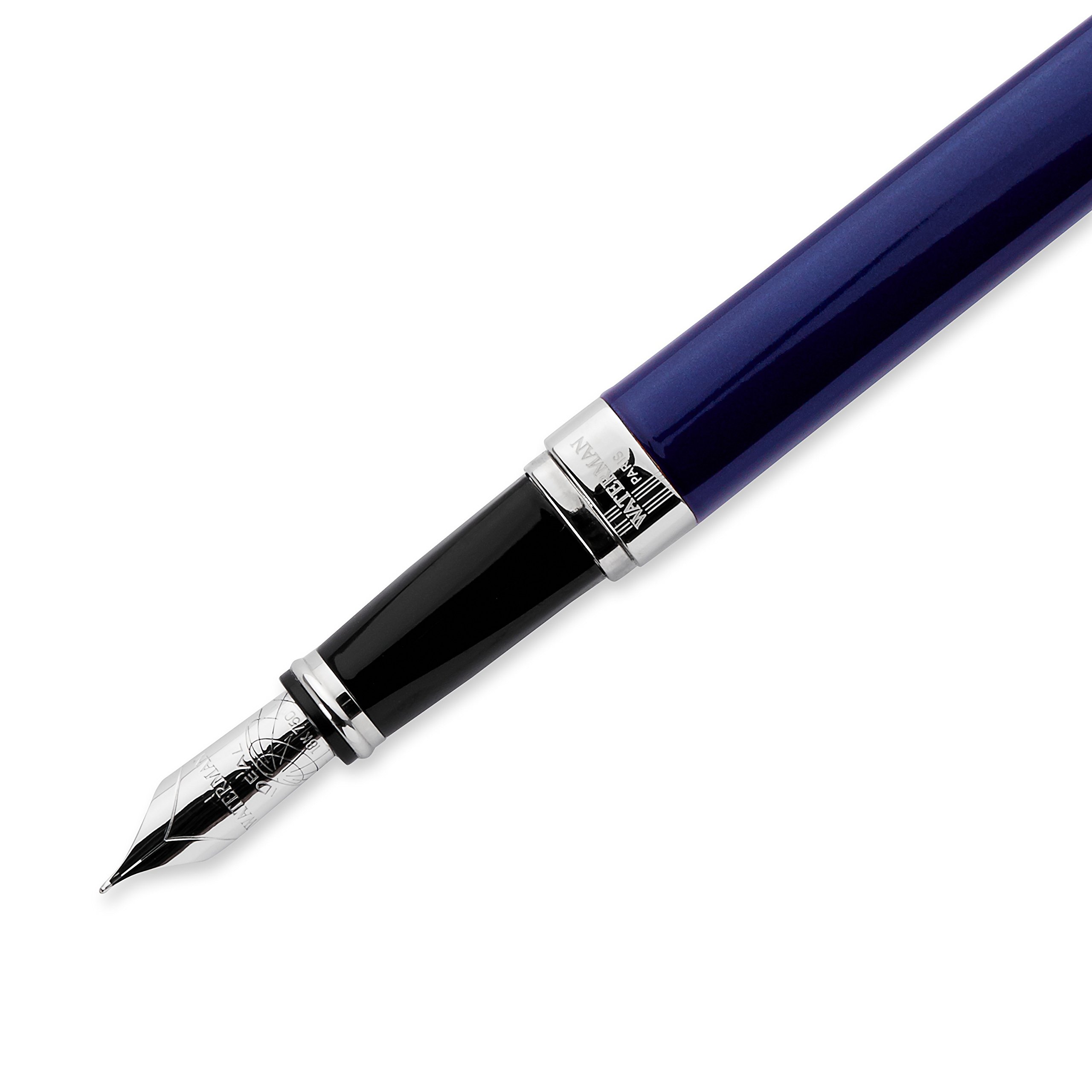 Waterman Exception Fountain Pen - Slim Blue with Silver Plated Clip, Fine Nib & Blue Ink Cartridge - Luxury Writing Gift Box for Professionals & Collectors - Perfect for Office, Signatures & Special Occasions