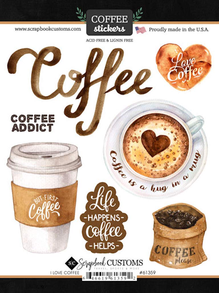 I Love Coffee Cardstock Stickers for Scrapbooking - Premium DIY Craft Decals for Journals, Planners & Gift Wrapping - Perfect for Coffee Lovers & Handmade Projects