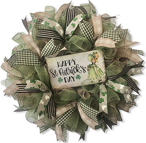 Vintage St. Patrick's Day Wreath - Rustic Shamrock Door Hanger for Front Door Decor, Irish Home Decorations, Perfect for St. Patricks Day Party & Spring Festival Decor | Indoor & Outdoor Use