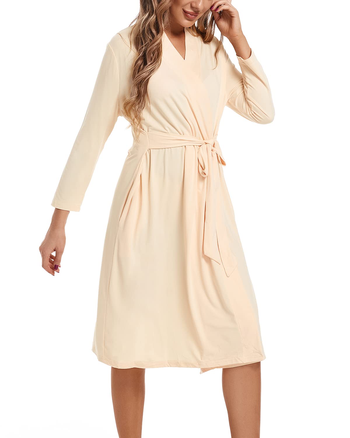 SUFEINI Maternity Robe with Matching Swaddle Blanket Set - Soft Postpartum Nursing Robe & Baby Swaddle - Comfortable Breastfeeding Sleepwear for New Moms (Perfect for Hospital, Nursing & Relaxing at Home)