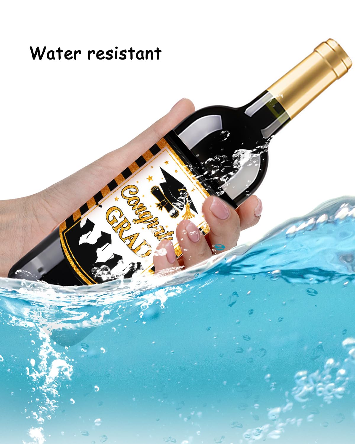 VIDELLY 18Pcs Graduation Wine Bottle Labels - Class of 2024 Black Gold Champagne Soda Bottle Stickers - Perfect for Grad Party Decorations, Ceremony Celebrations & Congratulatory Gifts