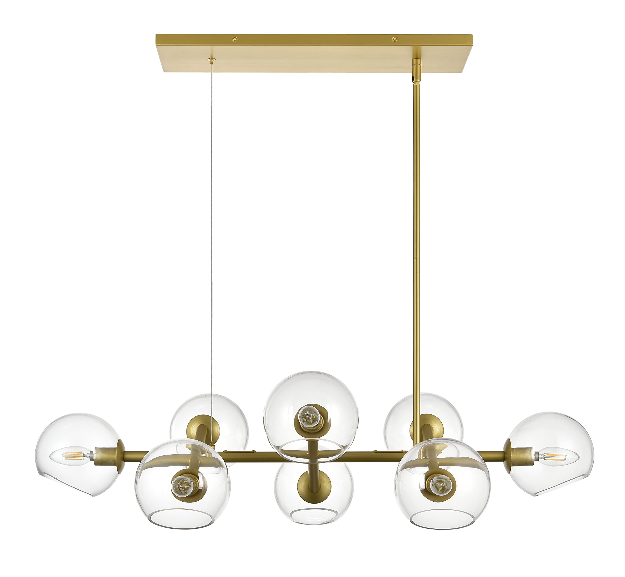 8-Light Gold Modern Rectangular Chandelier - Farmhouse Dining Room Light Fixture with Clear Glass Globes - UL Listed - Perfect for Kitchen Islands, Dining Tables & Open Concept Living Spaces