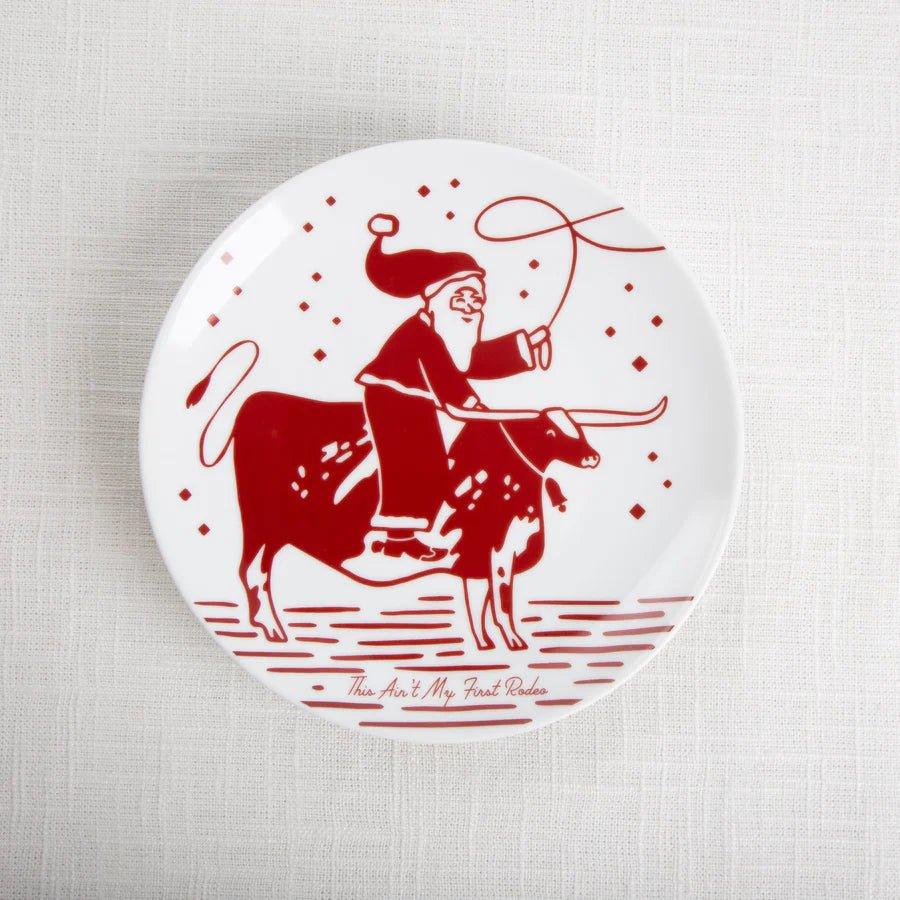 Santa's Longhorn Sleigh Plate Set - 4-Piece Christmas Dinnerware for Holiday Entertaining | Rustic Western Style Ceramic Plates for Christmas Parties, Family Gatherings & Festive Decor