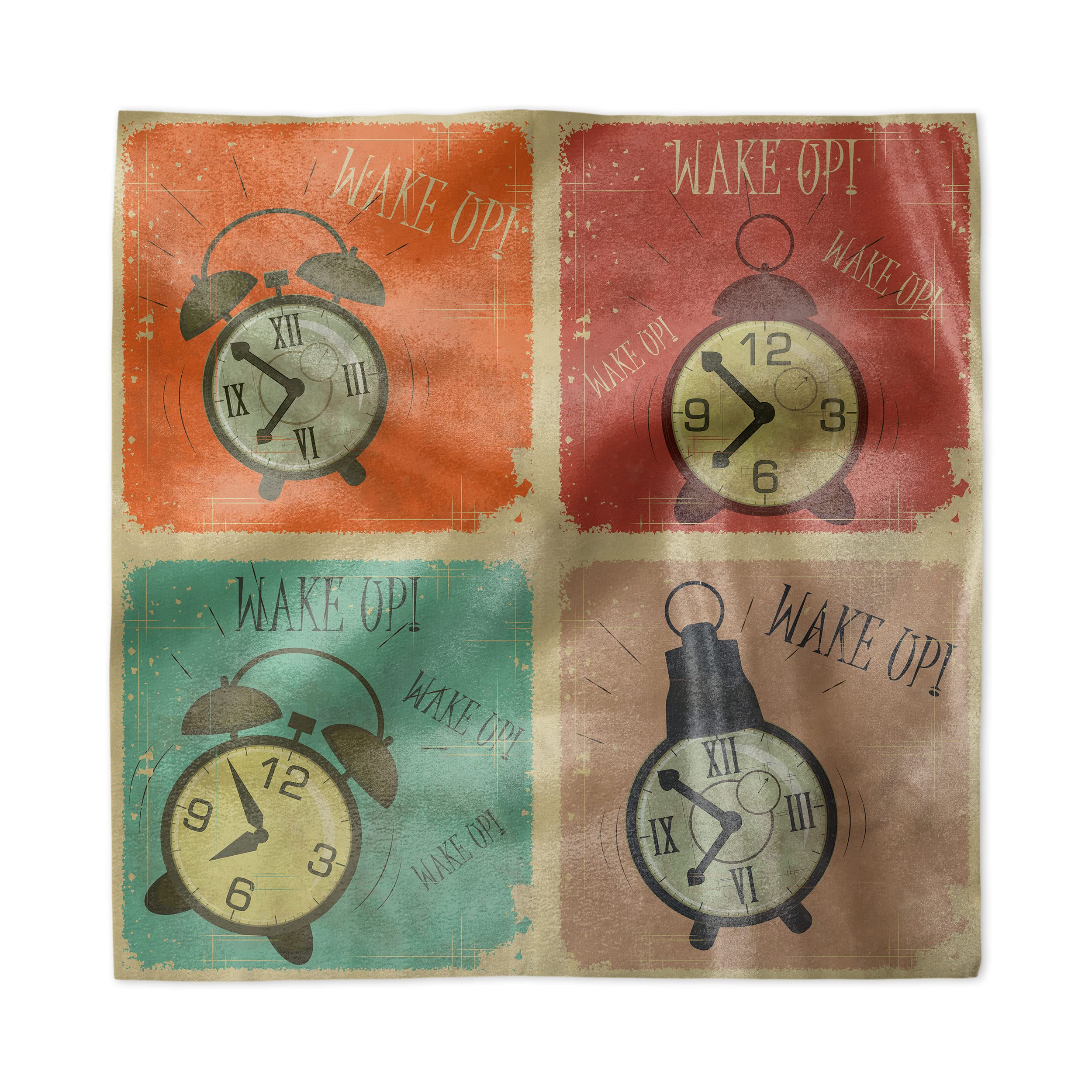 Ambesonne Vintage Alarm Clock Printed Satin Napkins Set of 4 - 12