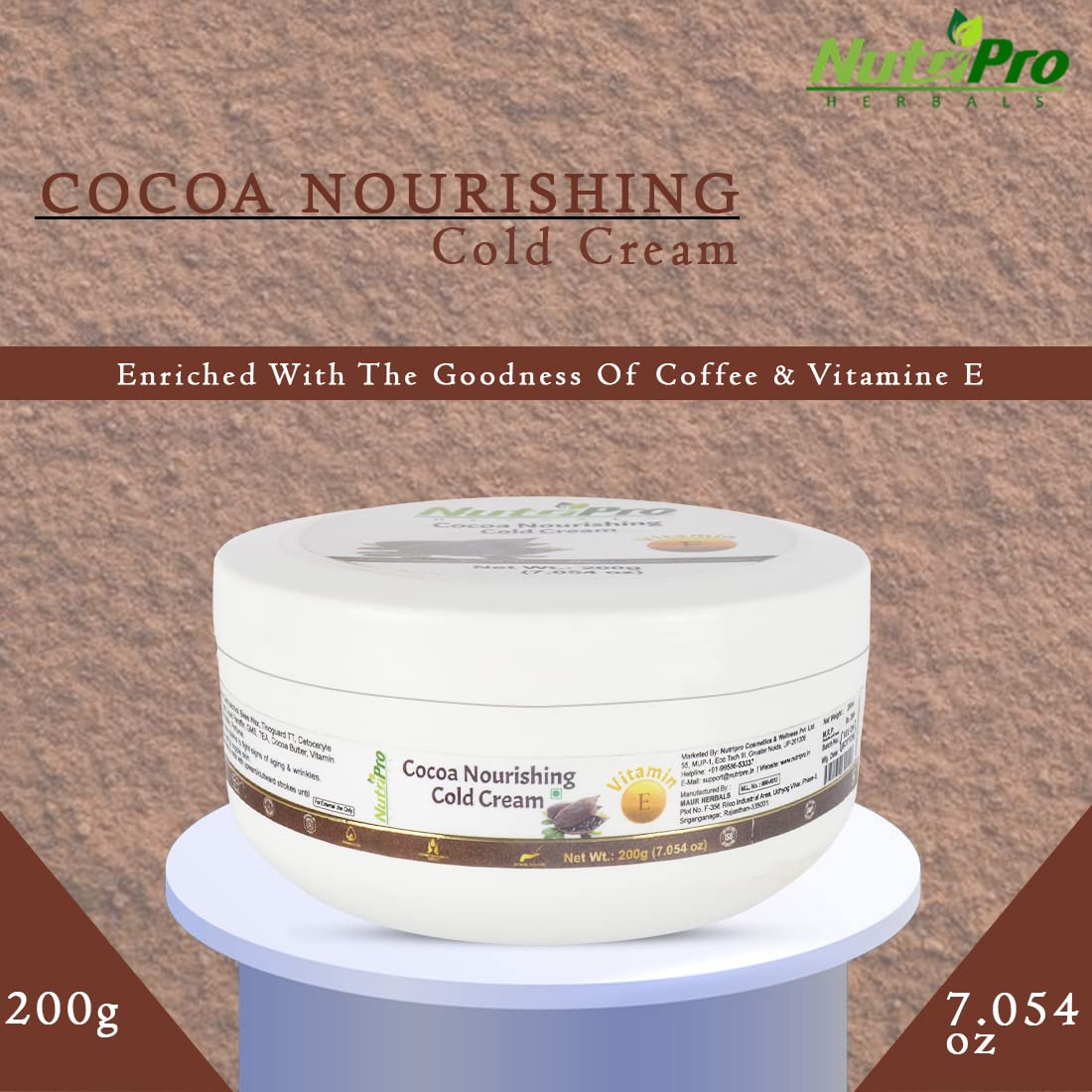NutriPro Cocoa Nourishing Cold Cream with Coffee & Vitamin E - Deep Moisturizing Face Cream for Dry Skin, 200ml - Perfect for Nighttime Skincare Routine & Winter Skin Protection