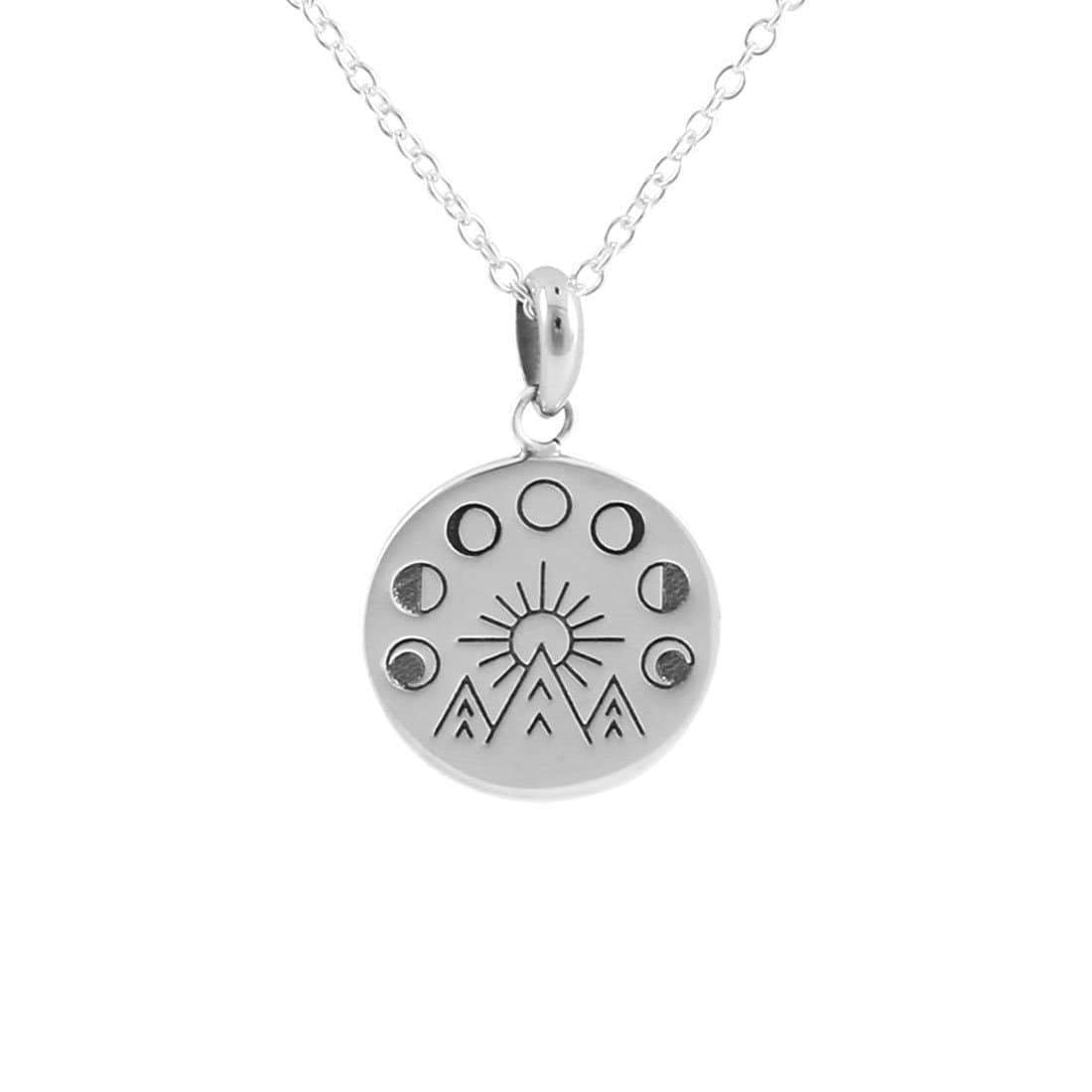 Moon and The Mountains Medallion Necklace - Boho Chic Pendant Jewelry for Women - Perfect for Layering, Everyday Wear & Gift Giving
