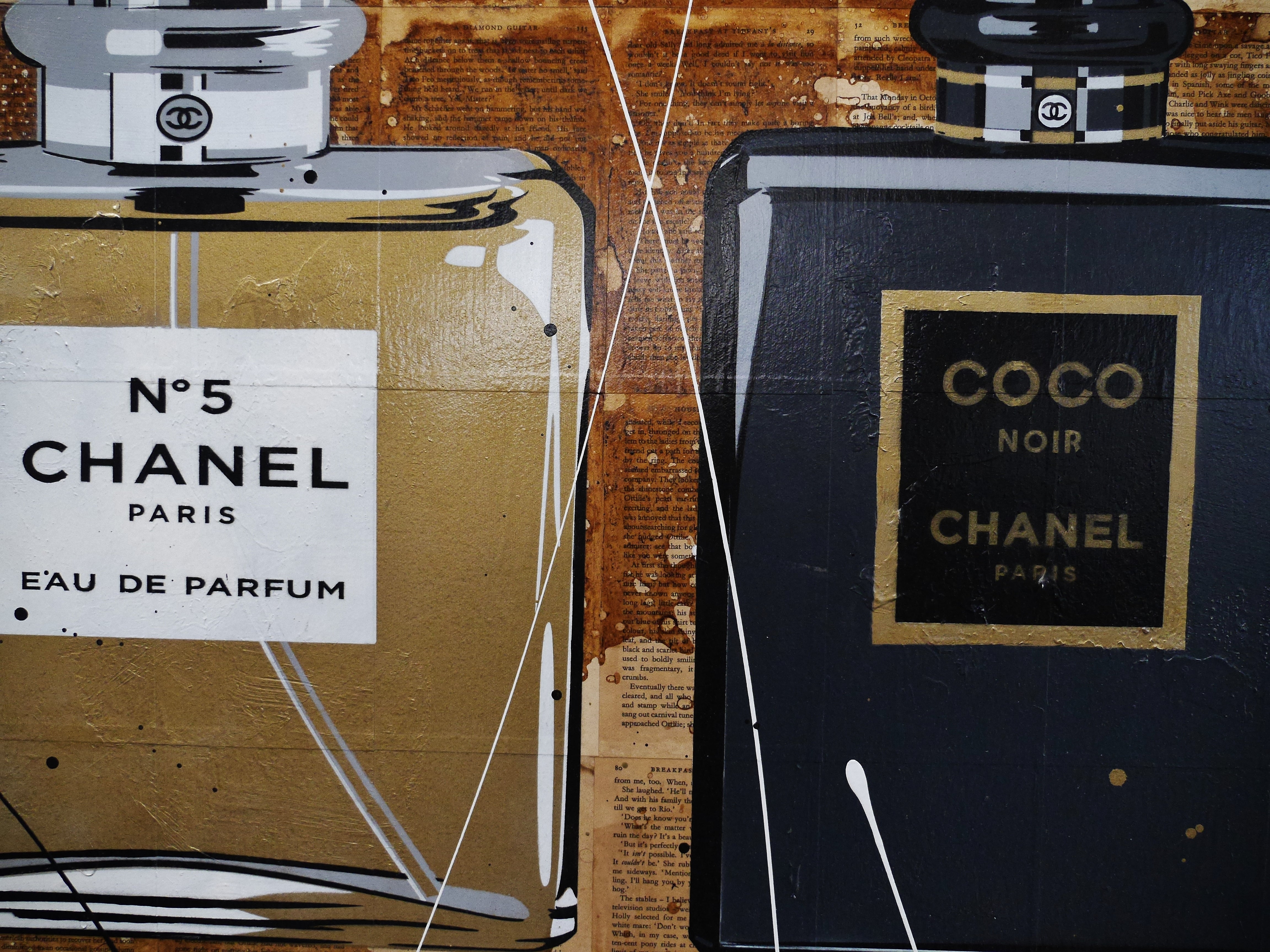 Chanel Perfume Bottles Urban Pop Art Painting - 63x24 Inch Large Canvas Wall Decor for Living Room, Bedroom & Office - Perfect Gift for Book Club Members & Perfume Lovers