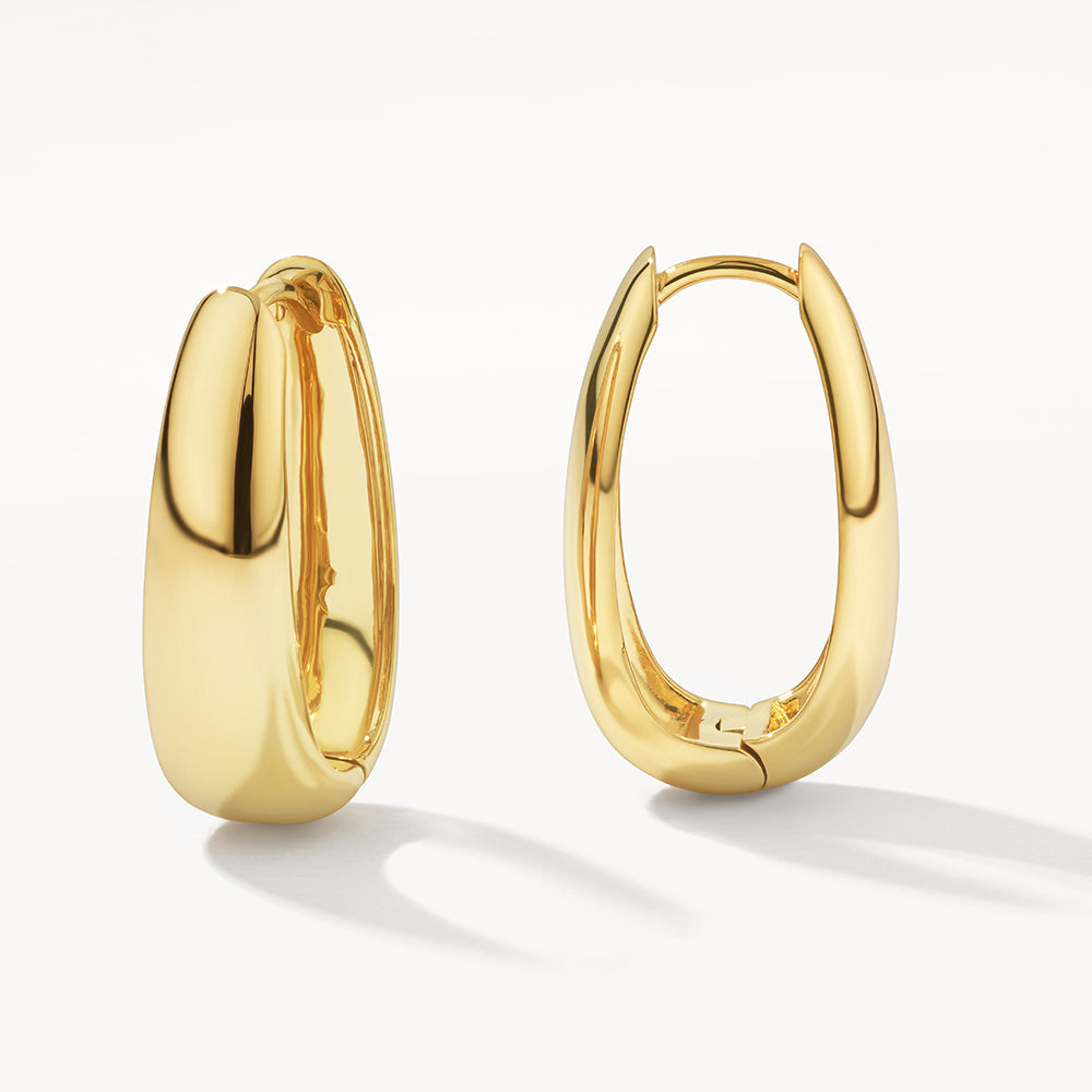 14K Gold Elongated Dome Hoop Earrings for Women - Elegant Dangle Earrings for Everyday Wear & Special Occasions