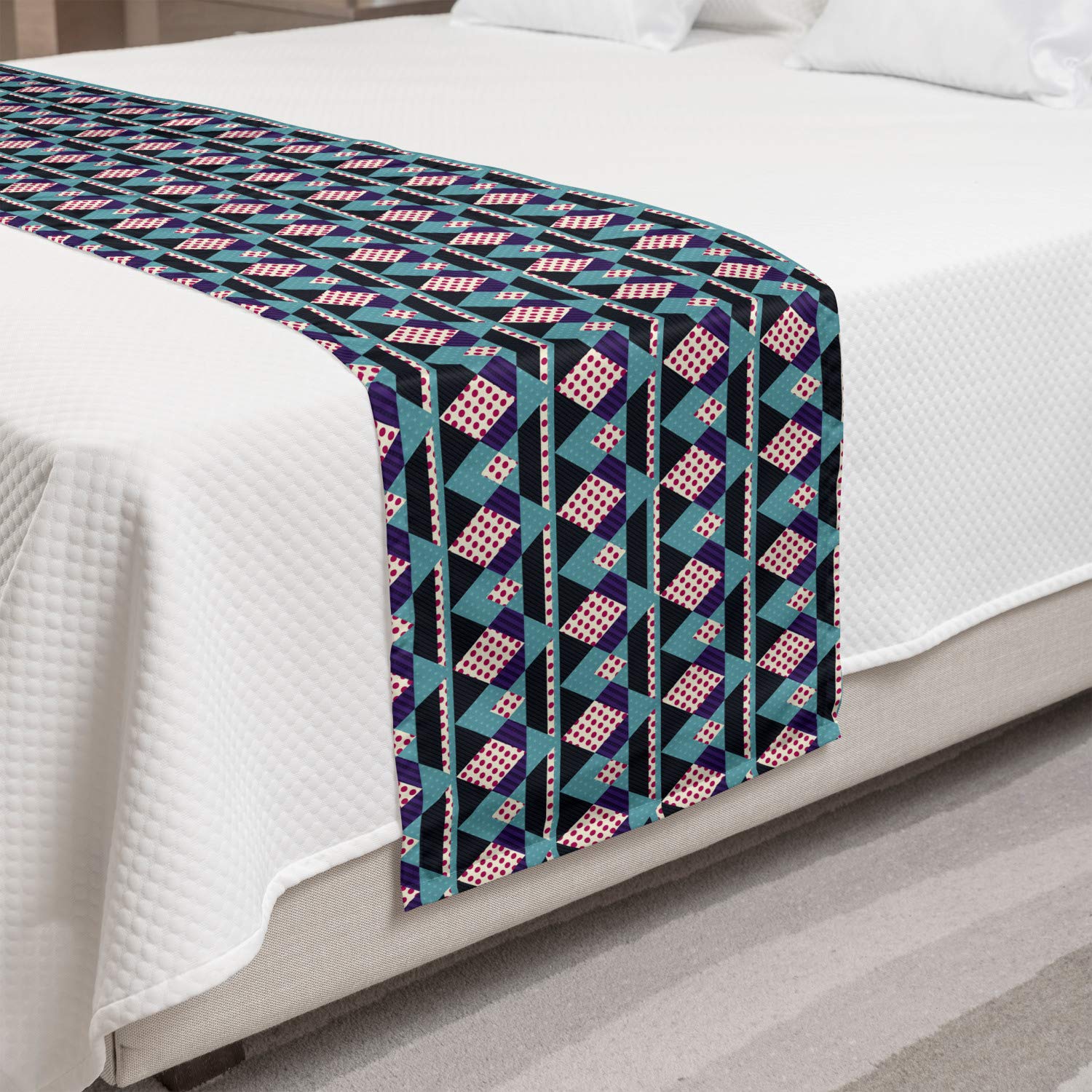 Ambesonne Grunge Bed Runner - Dark Tone Triangle Polka Dot Geometric Pattern Decorative Accent Bed Scarf for King Size Beds | Perfect for Hotels, Homes & Guest Rooms | Adds Stylish Touch to Bedroom Decor