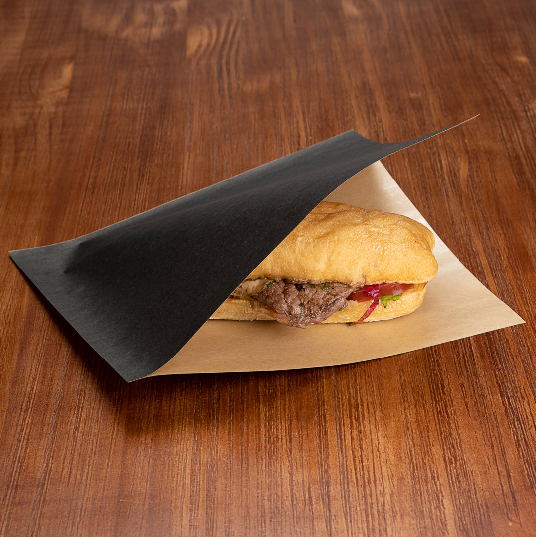 Premium Black Greaseproof Paper Bags - Large Double Open Design (10