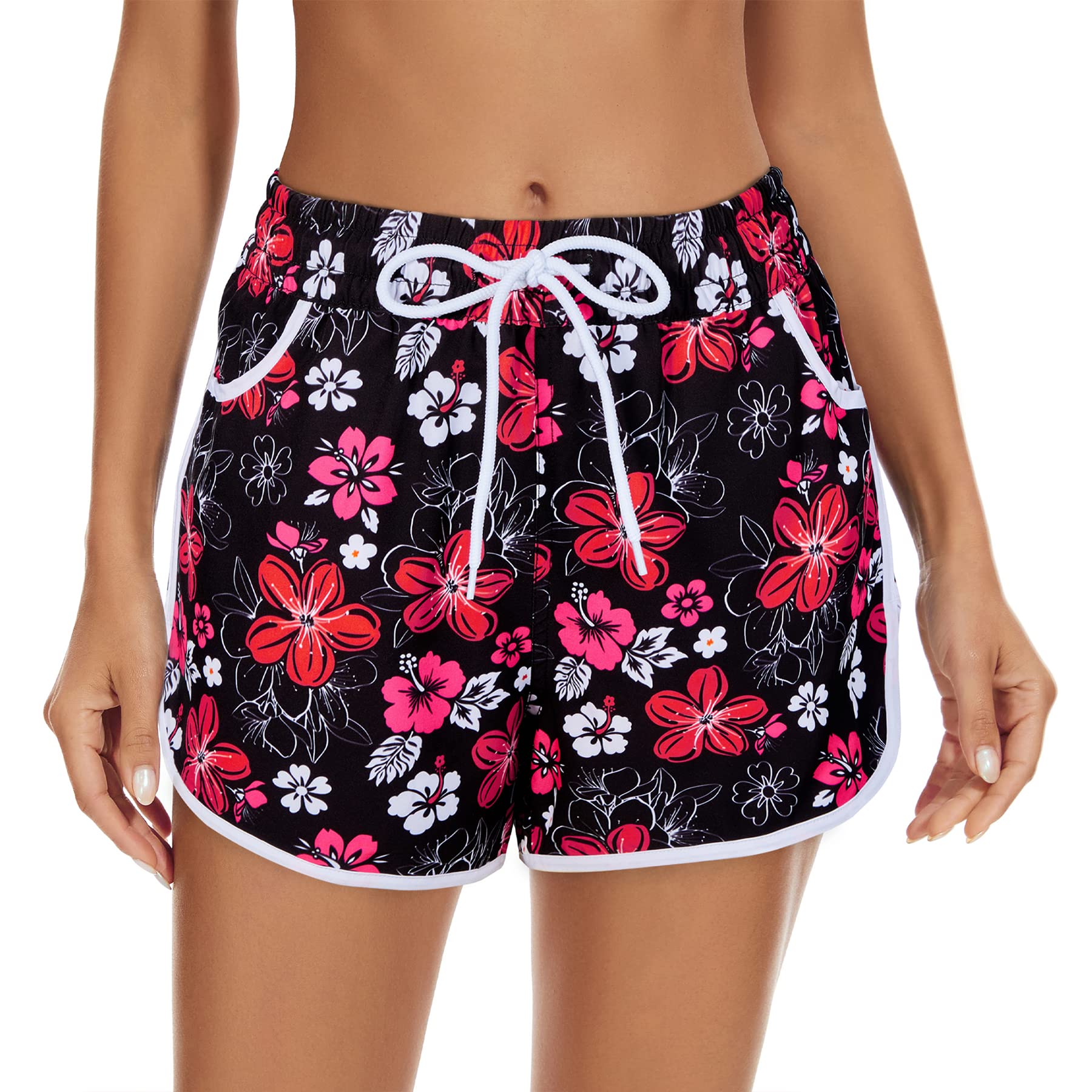 Zando Women's Floral Beach Board Shorts - Tummy Control Swim Bottoms, Boyleg Water Shorts for Swimming, Surfing & Summer Vacations