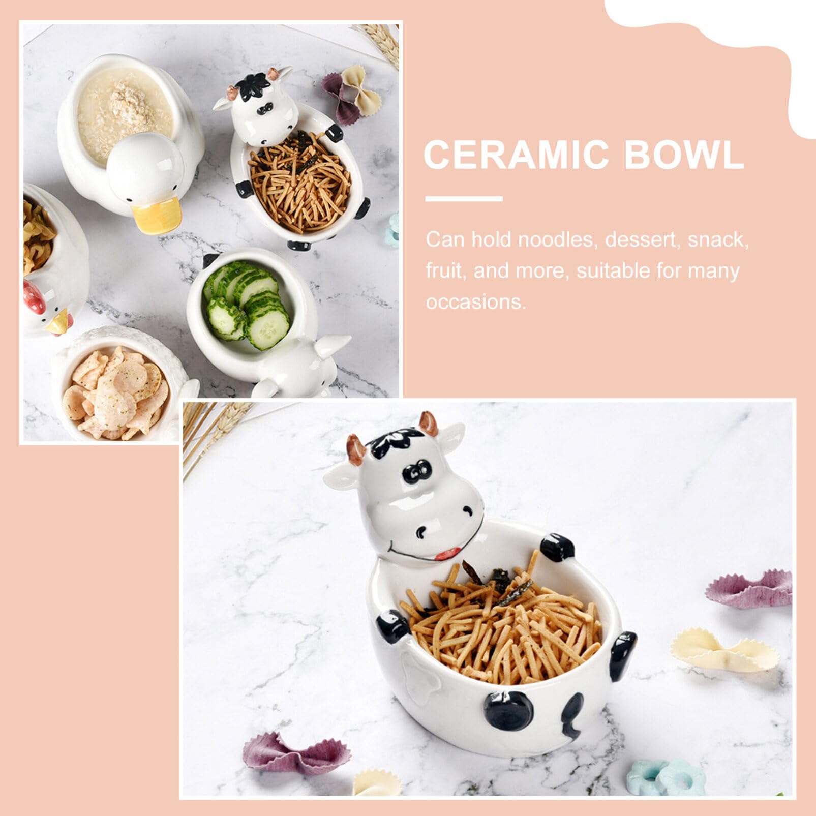 Premium Ceramic Mixing Bowls Set - 3-Piece Cow Print Salad, Fruit & Cereal Bowls for Kitchen | Decorative Porcelain Serving Bowls for Desserts, Snacks & Breakfast | Perfect for Home, Restaurants & Gifts